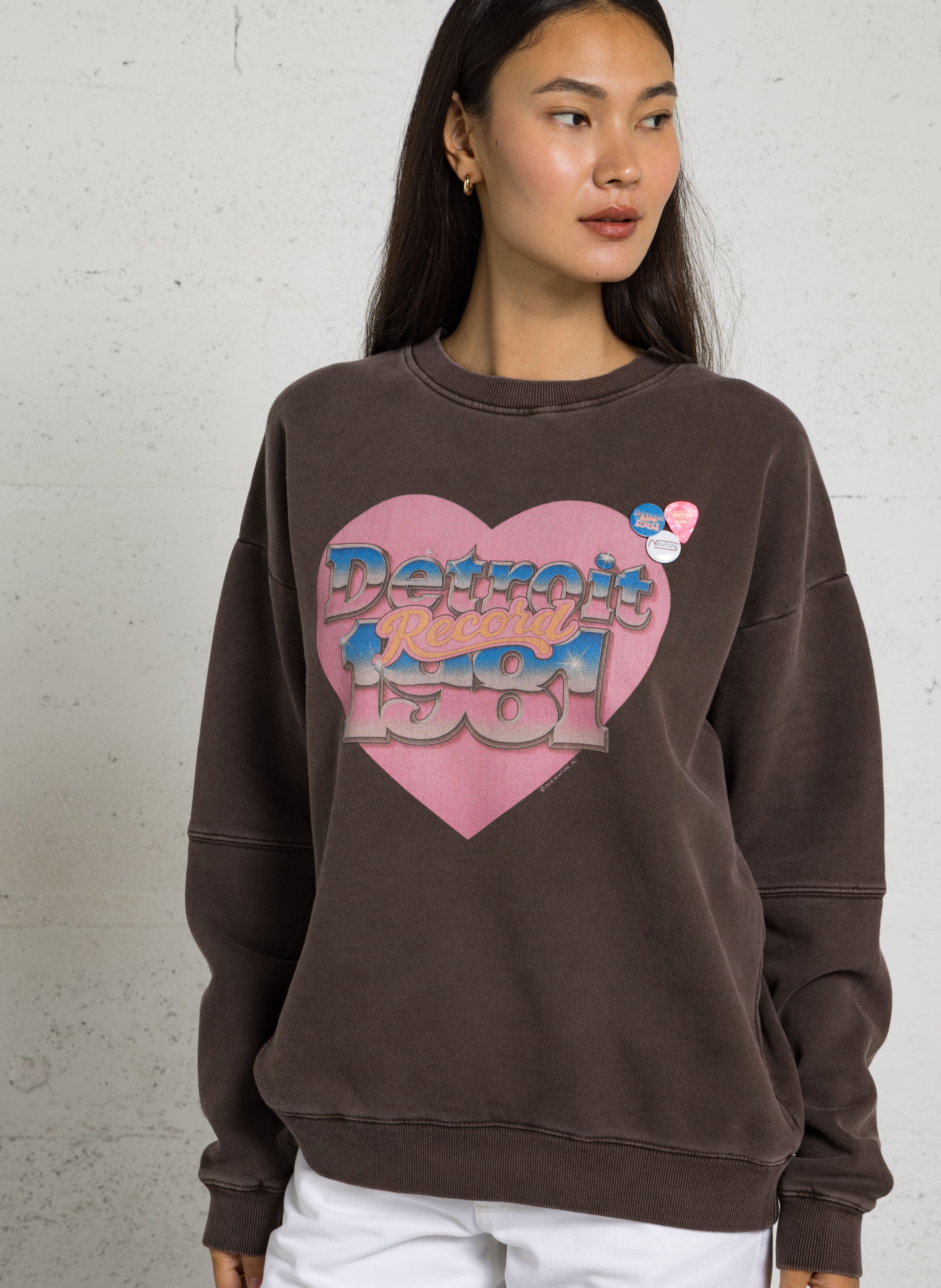 Sweat ample col rond sérigraphié en coton mélangé NEWTONE Marron