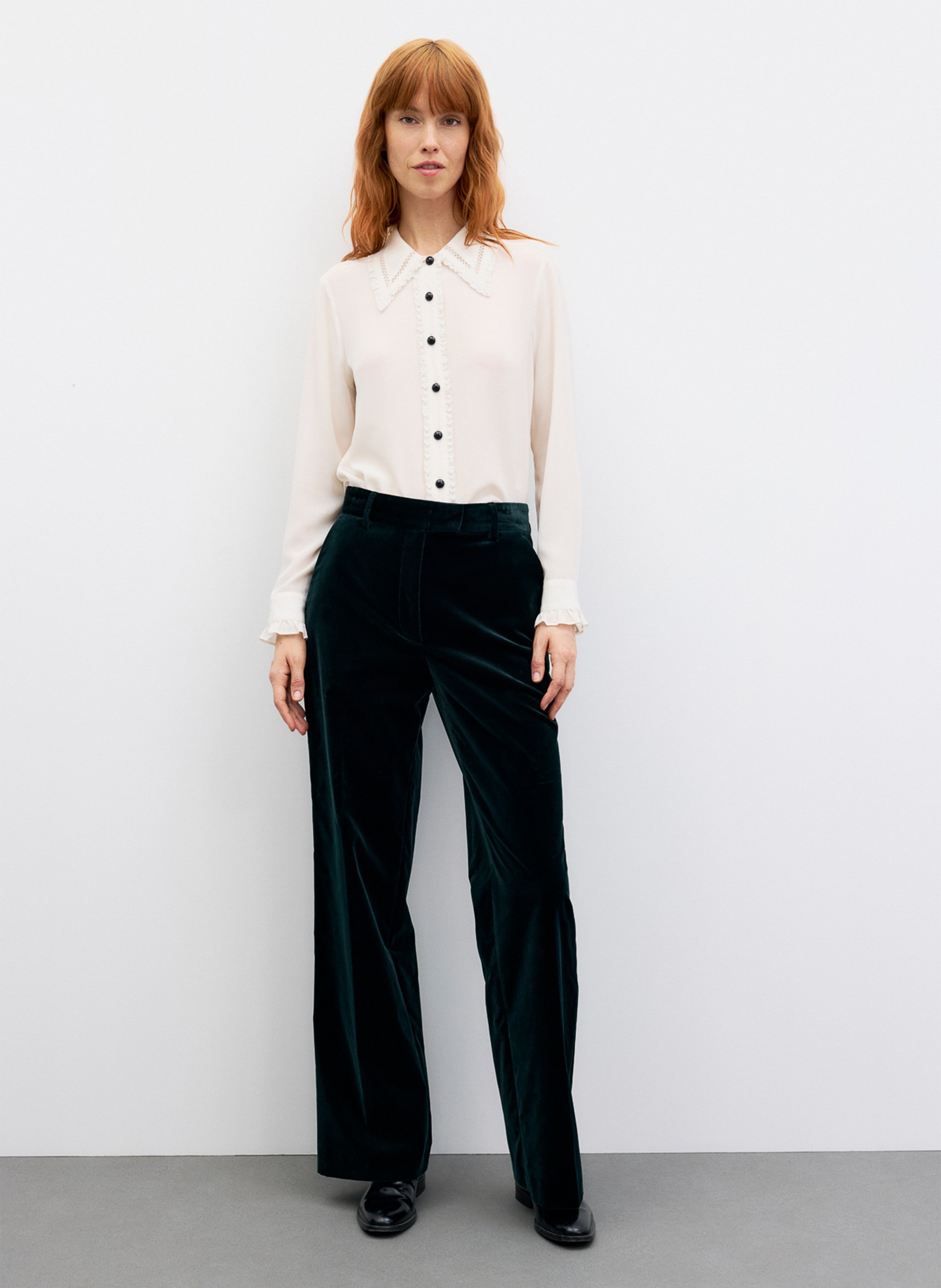 Wide-leg velvet tailored trousers | Green GERARD DAREL Women