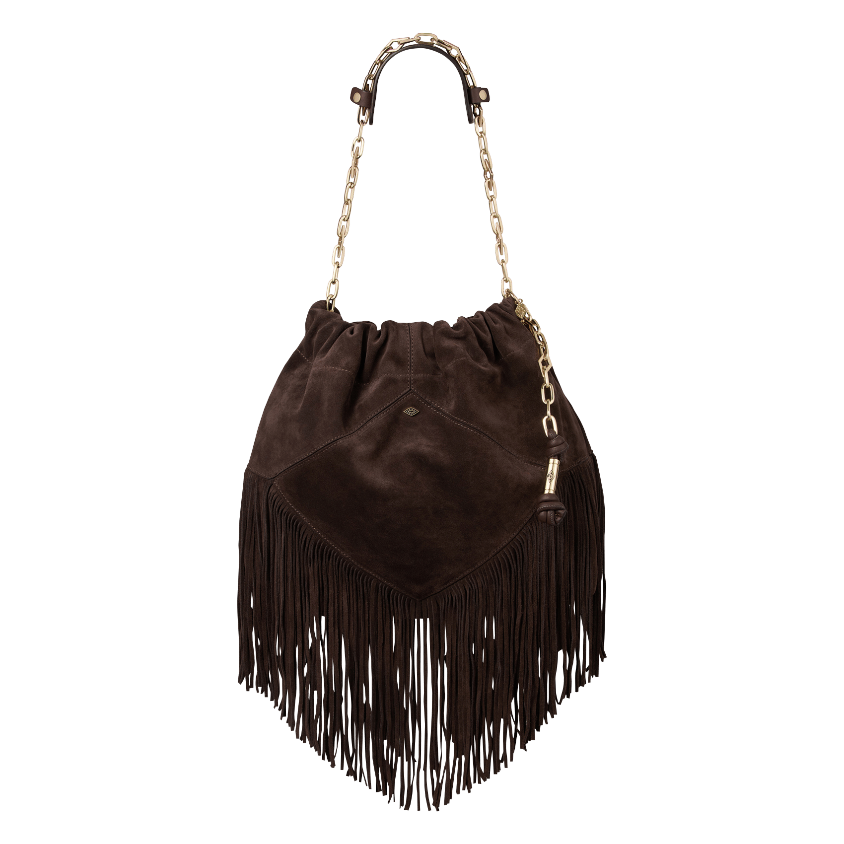 Sac porté épaule à franges en cuir BA&SH Marron
