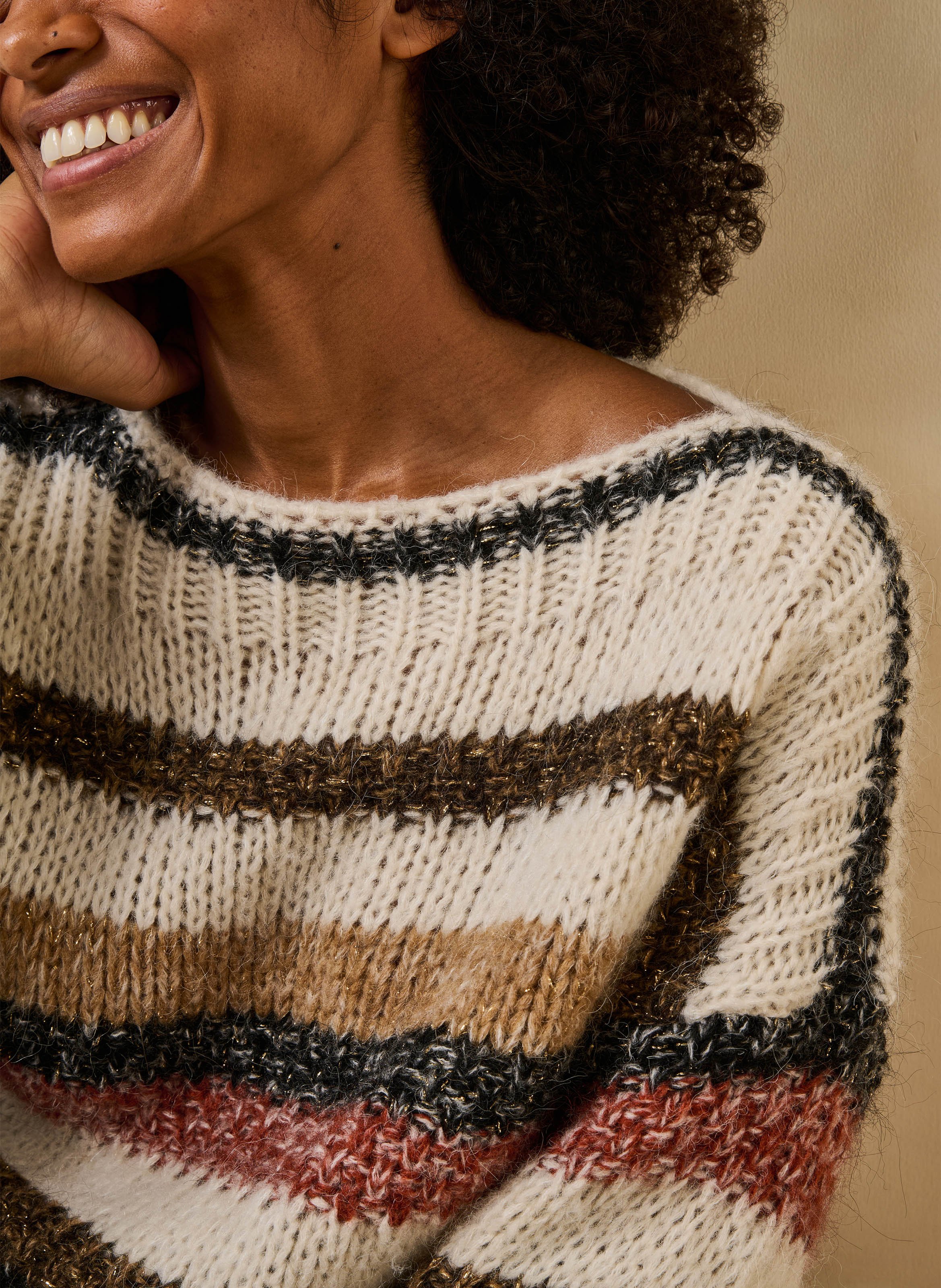 Rundhalspullover mit Streifen LA FEE MARABOUTEE Beige