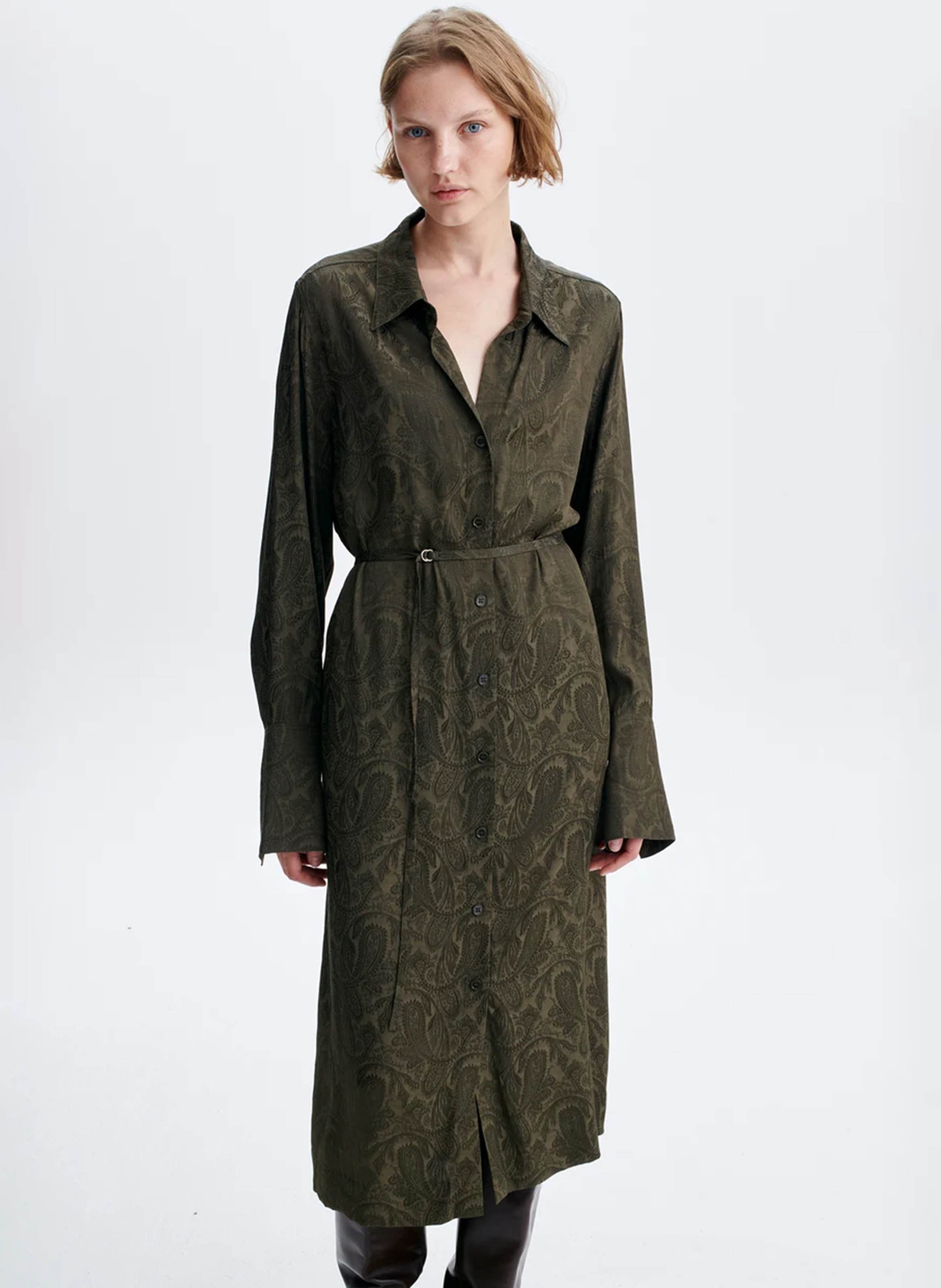Langes Kleid mit Hemdkragen aus Jacquard VANESSA BRUNO Khaki