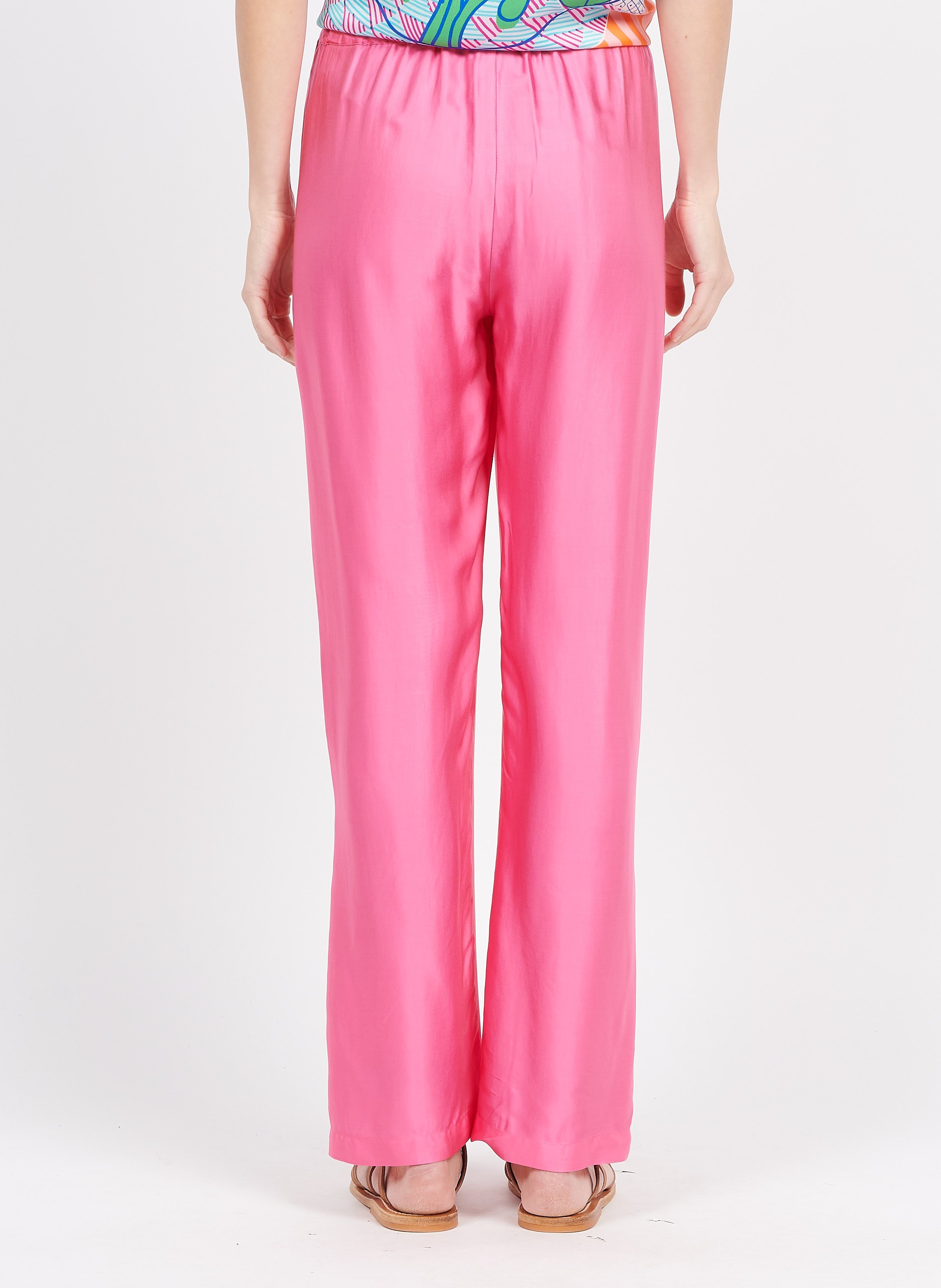 Plain fluid tie pants Pink