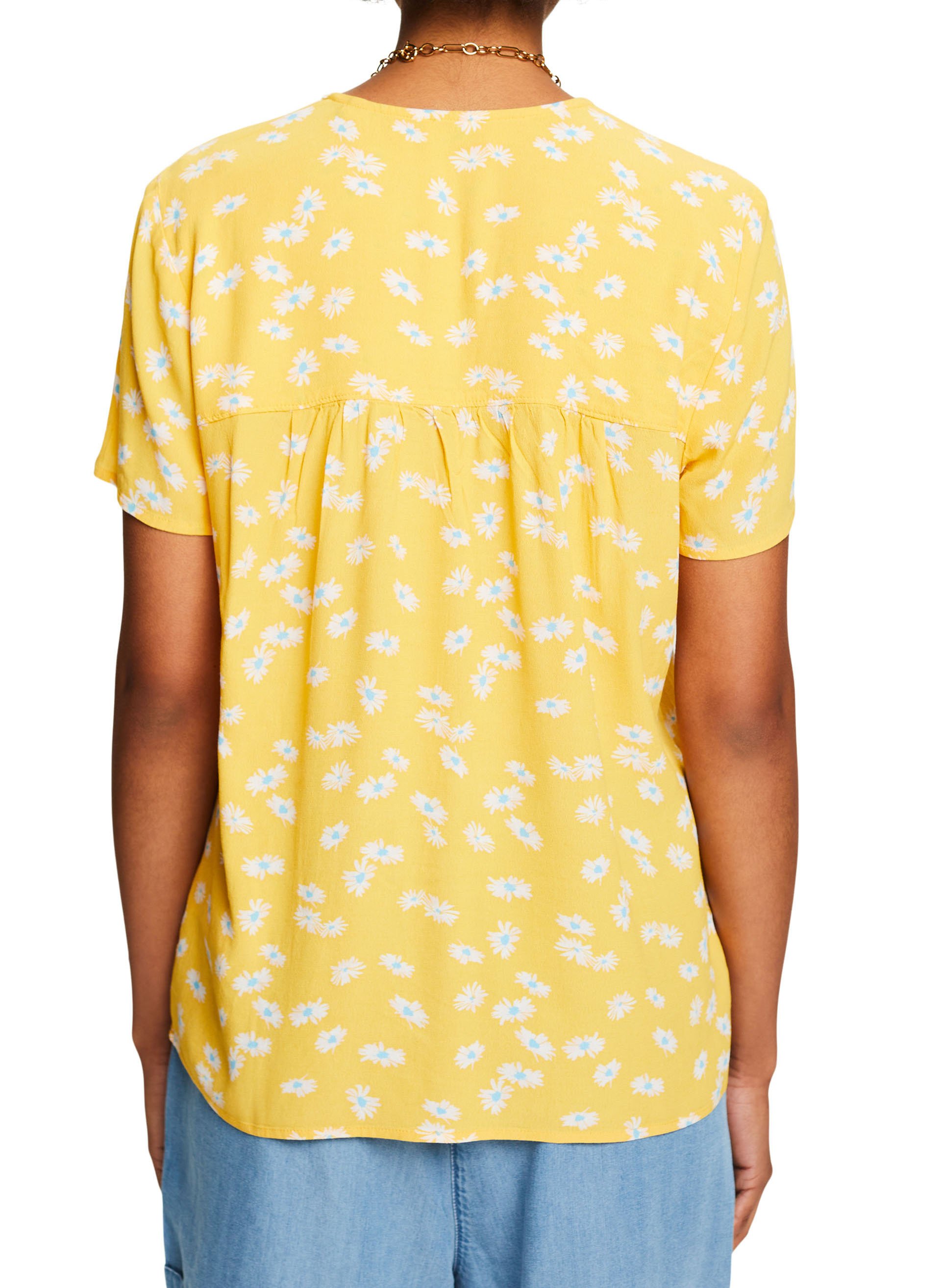 Soepelvallende blouse met V-hals en print Geel