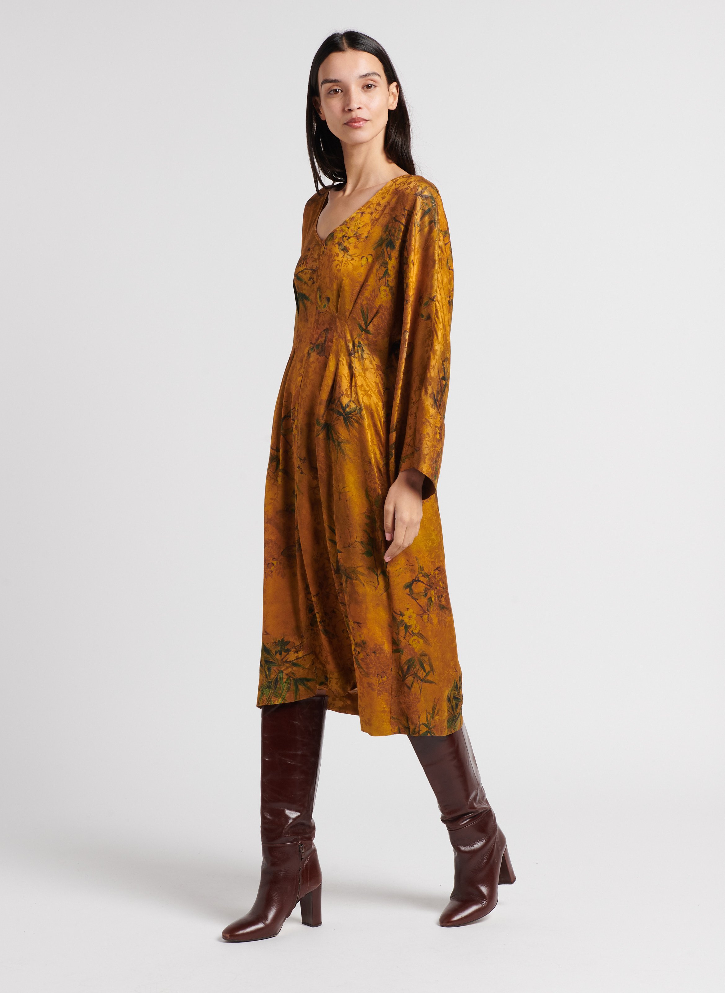 Midi dress with long sleeves printed MOMONI Yellow