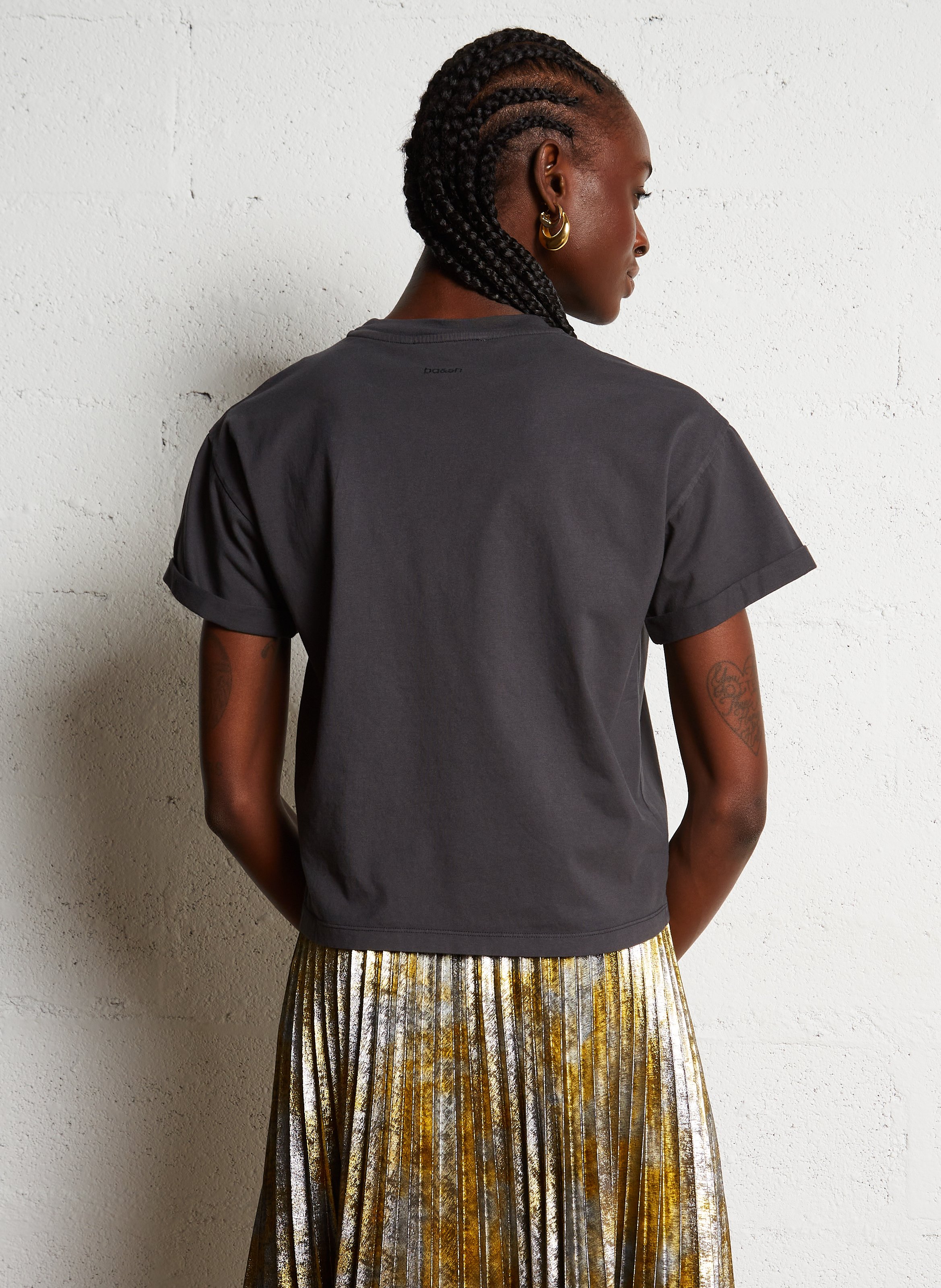 Tee-shirt col rond en coton BA&SH Noir