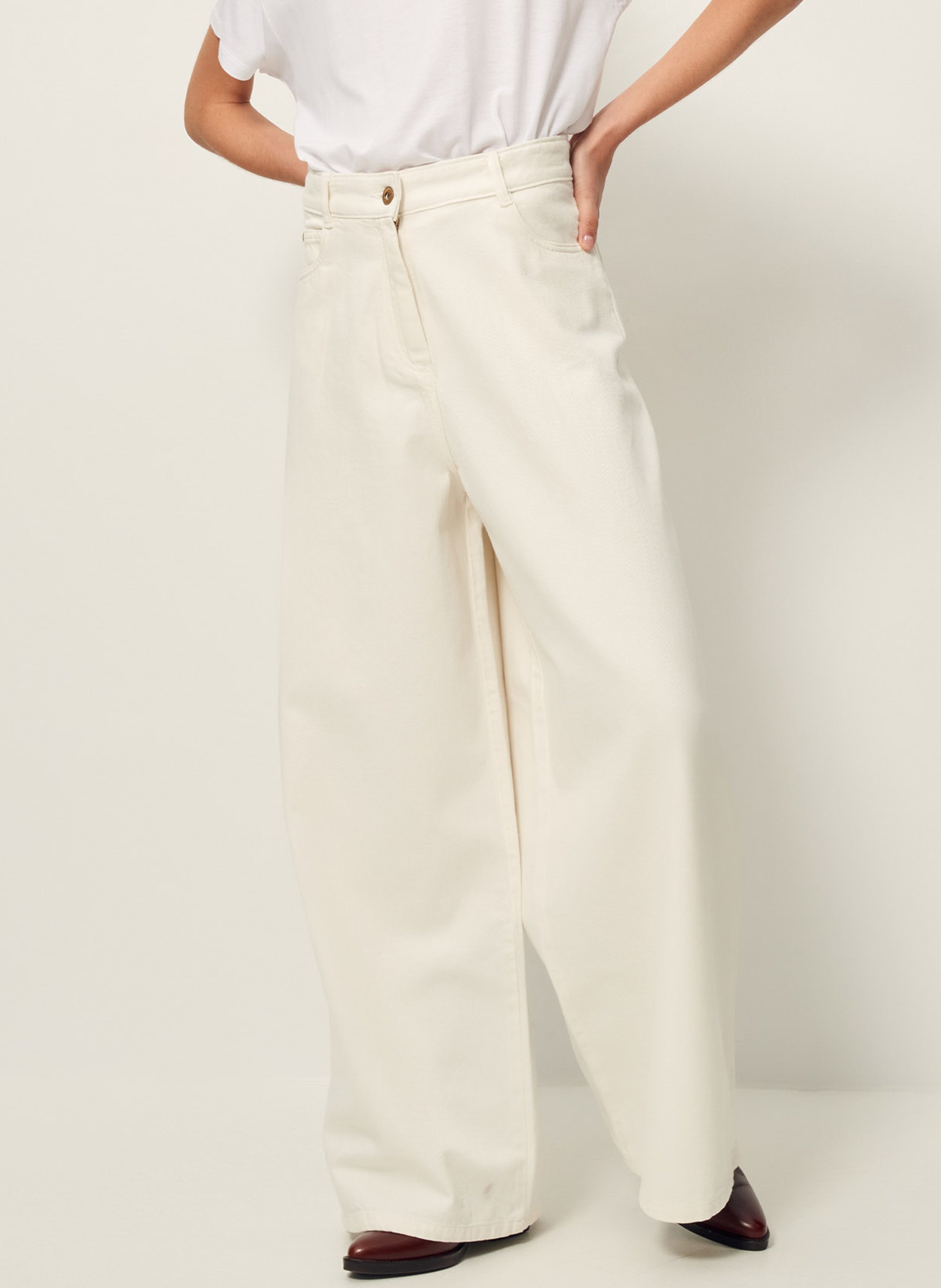 Jean large taille haute en coton SESSUN Blanc
