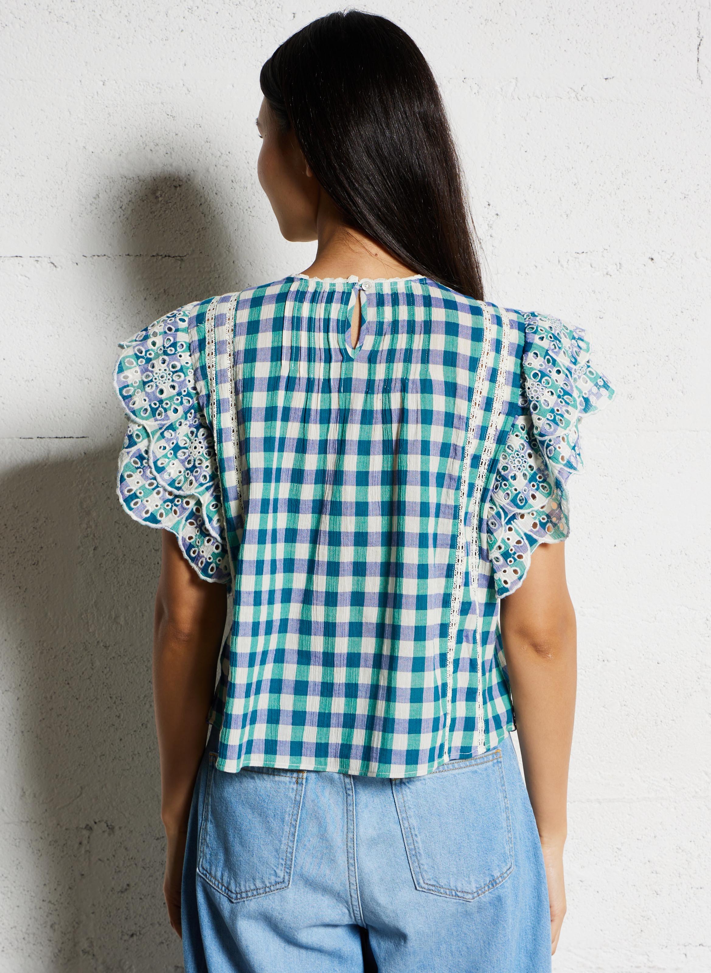 Top sans manches à carreaux en coton BELLEROSE Vert