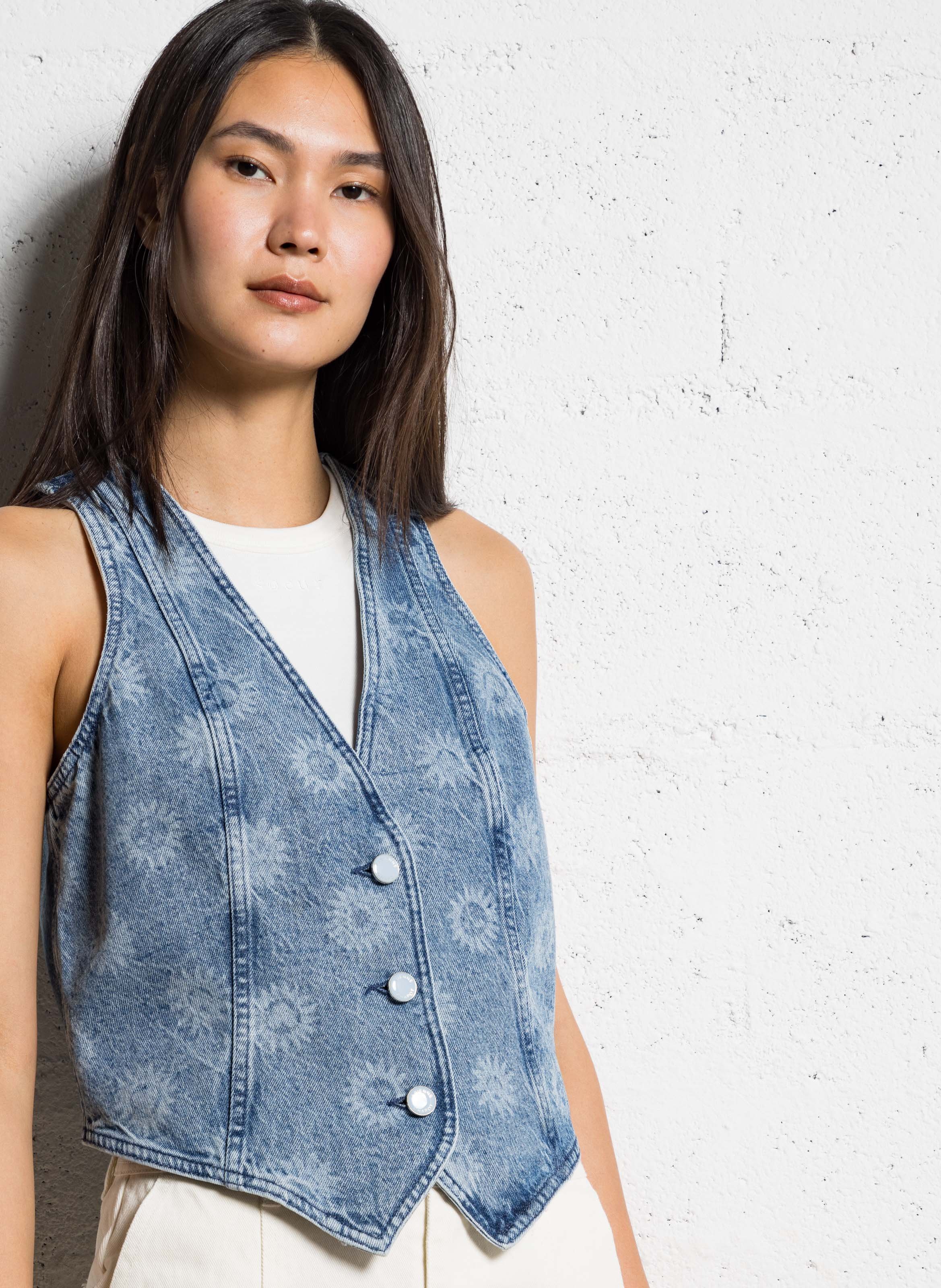 Cotton denim vest FABIENNE CHAPOT Blue