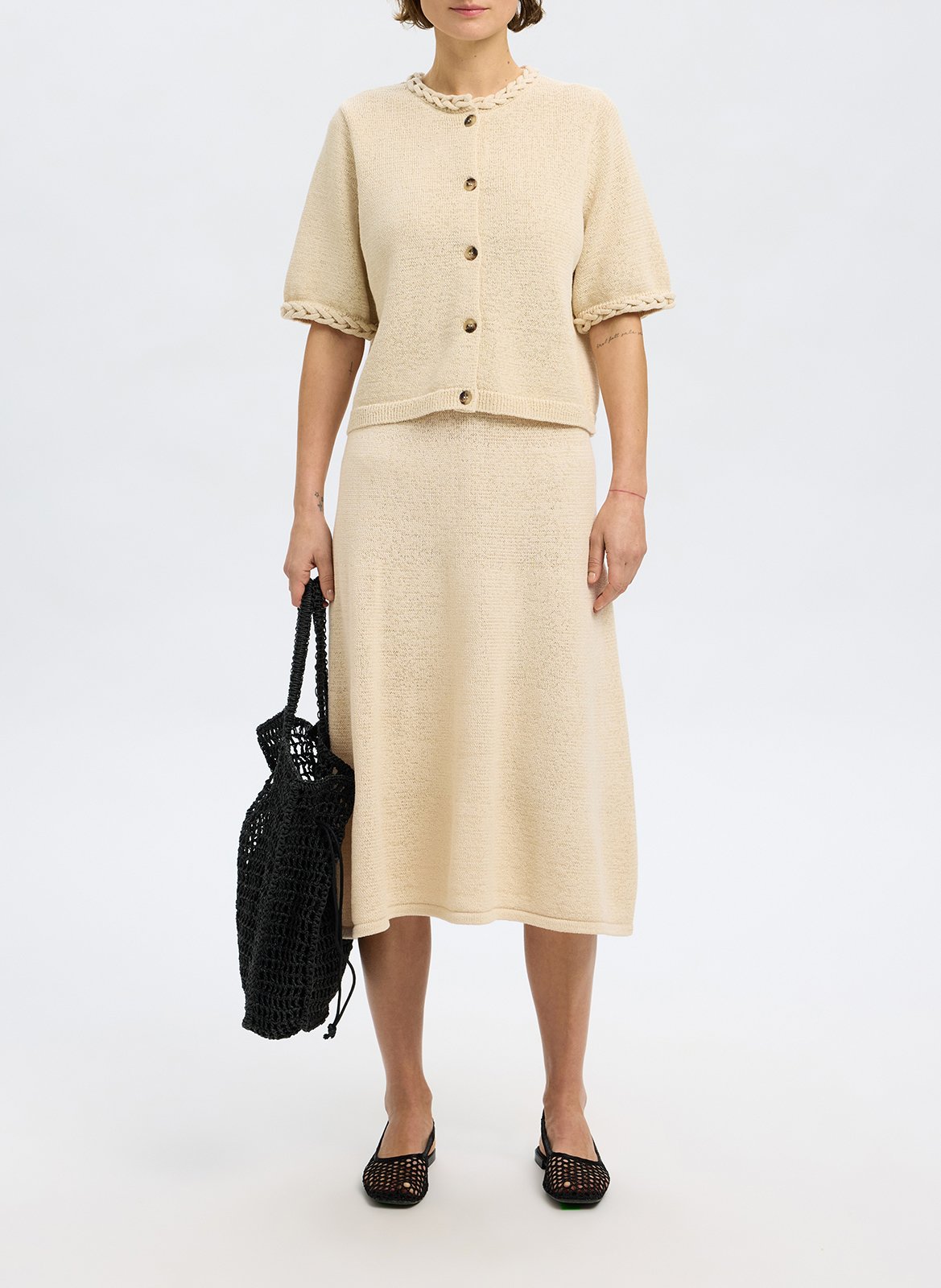 Organic cotton-blend midi skirt SELECTED Beige