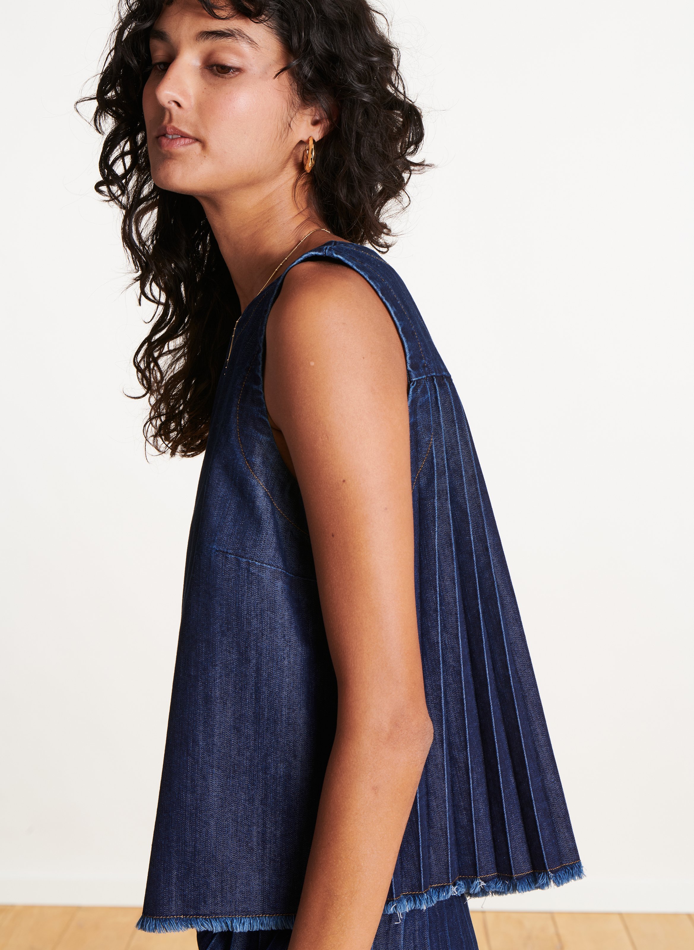Loose-fit round-neck top in cotton blend LA FEE MARABOUTEE Blue