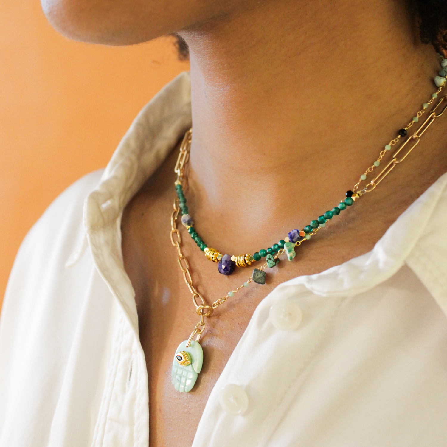 Collier tige heishi et gouttes - coralie L'ATELIER DES DAMES Doré