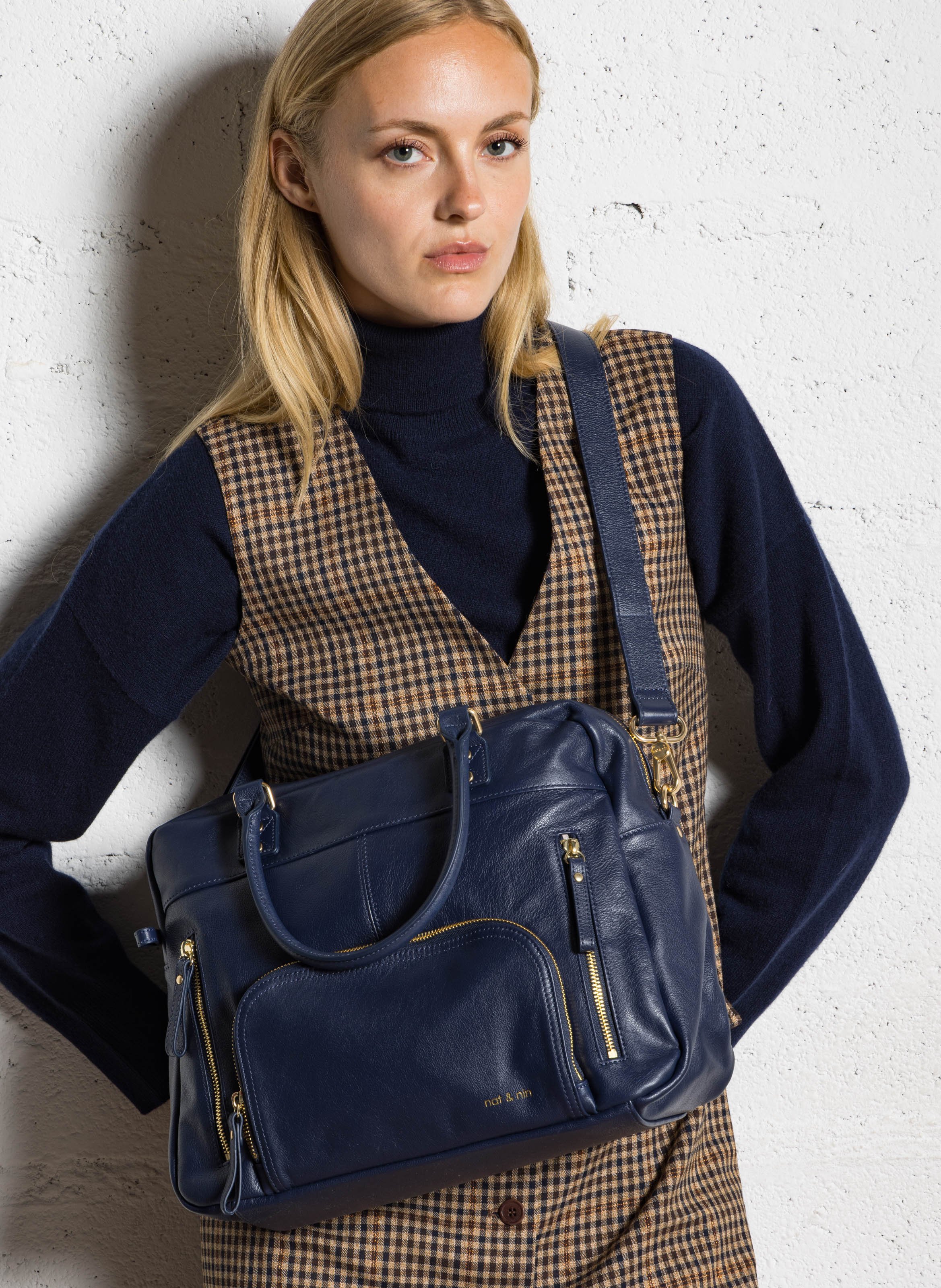 Cabas multipoches en cuir NAT & NIN Bleu
