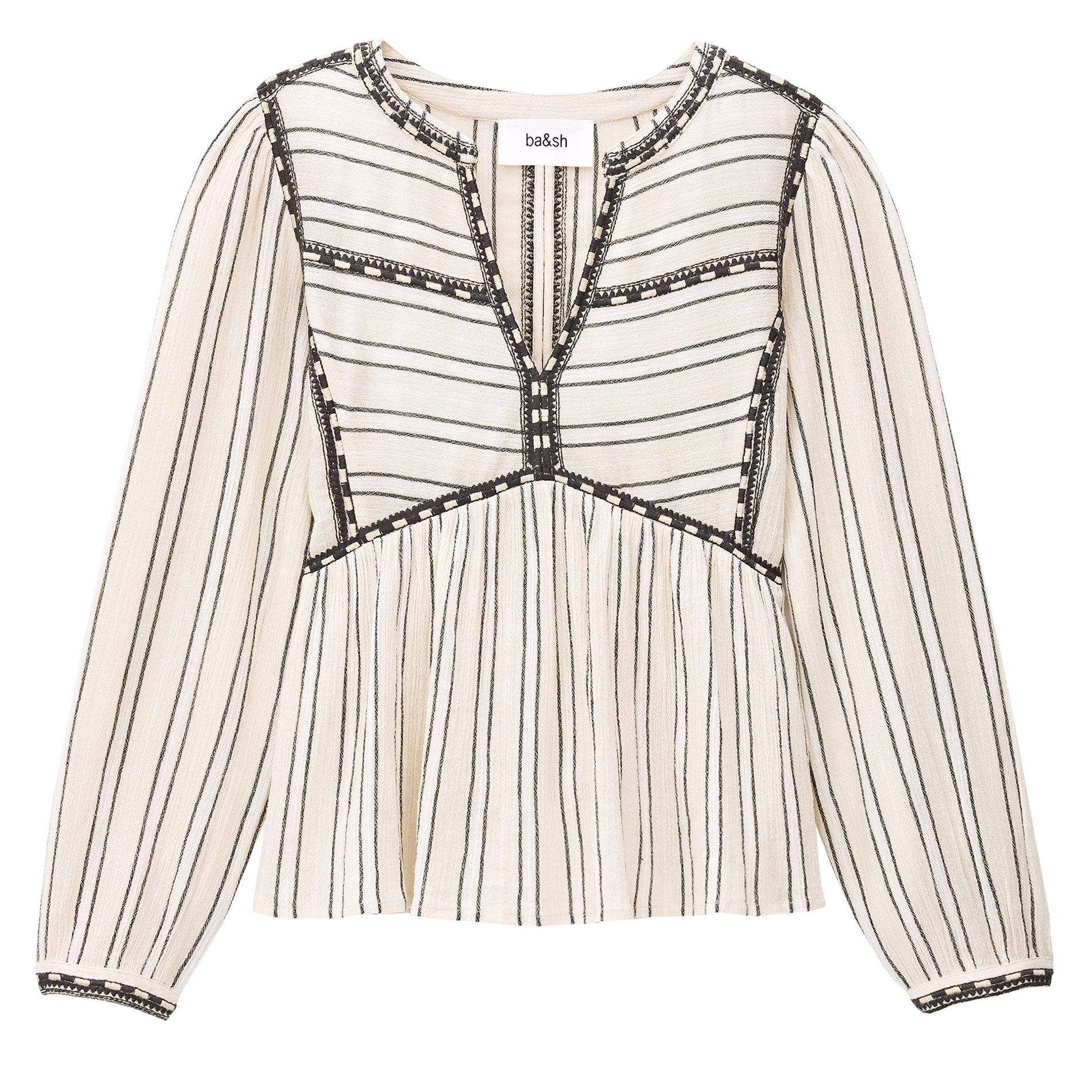 Top droit col V en coton rayé BA&SH Beige
