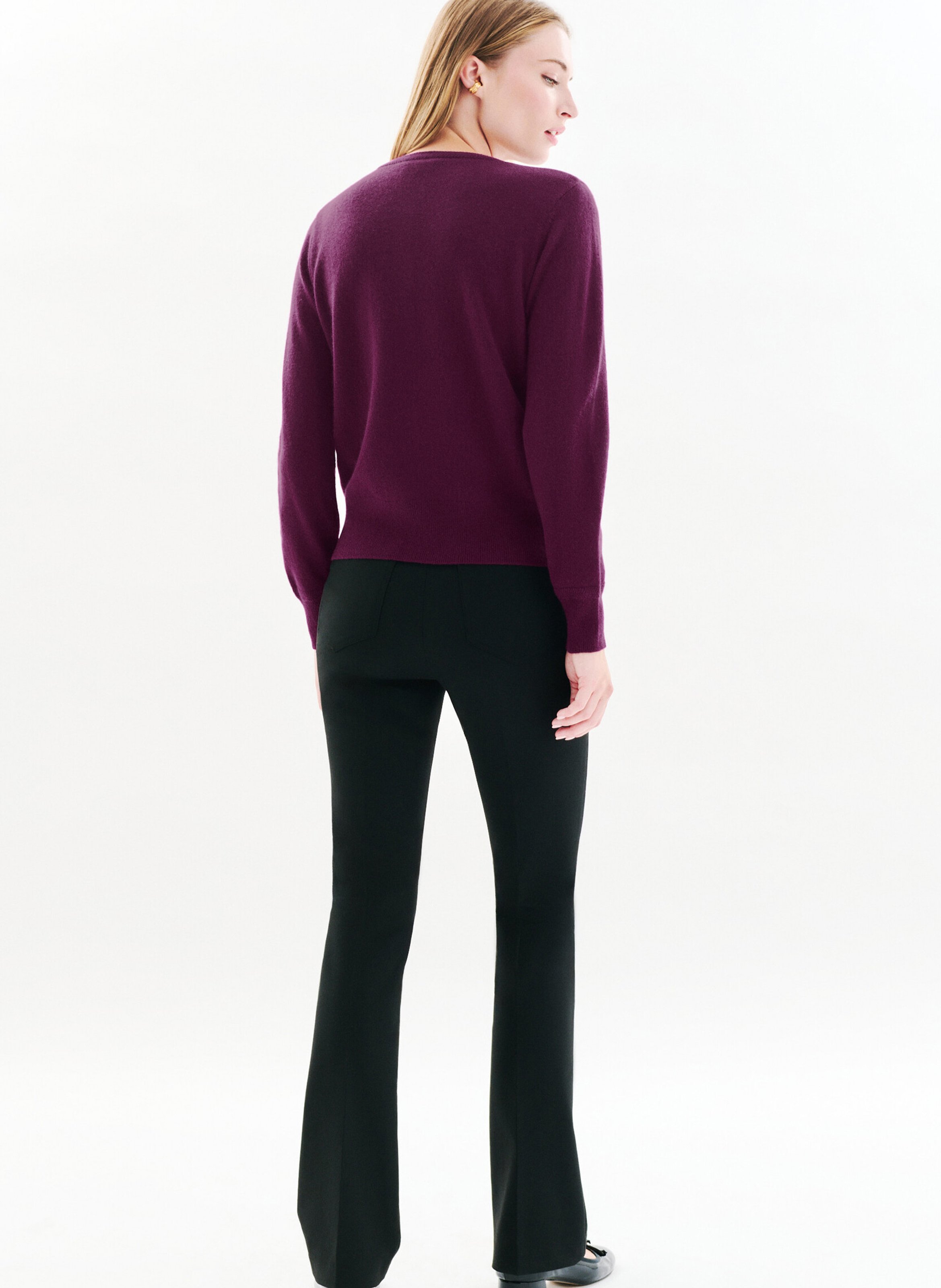 Round neck straight cashmere cardigan CAROLL Purple