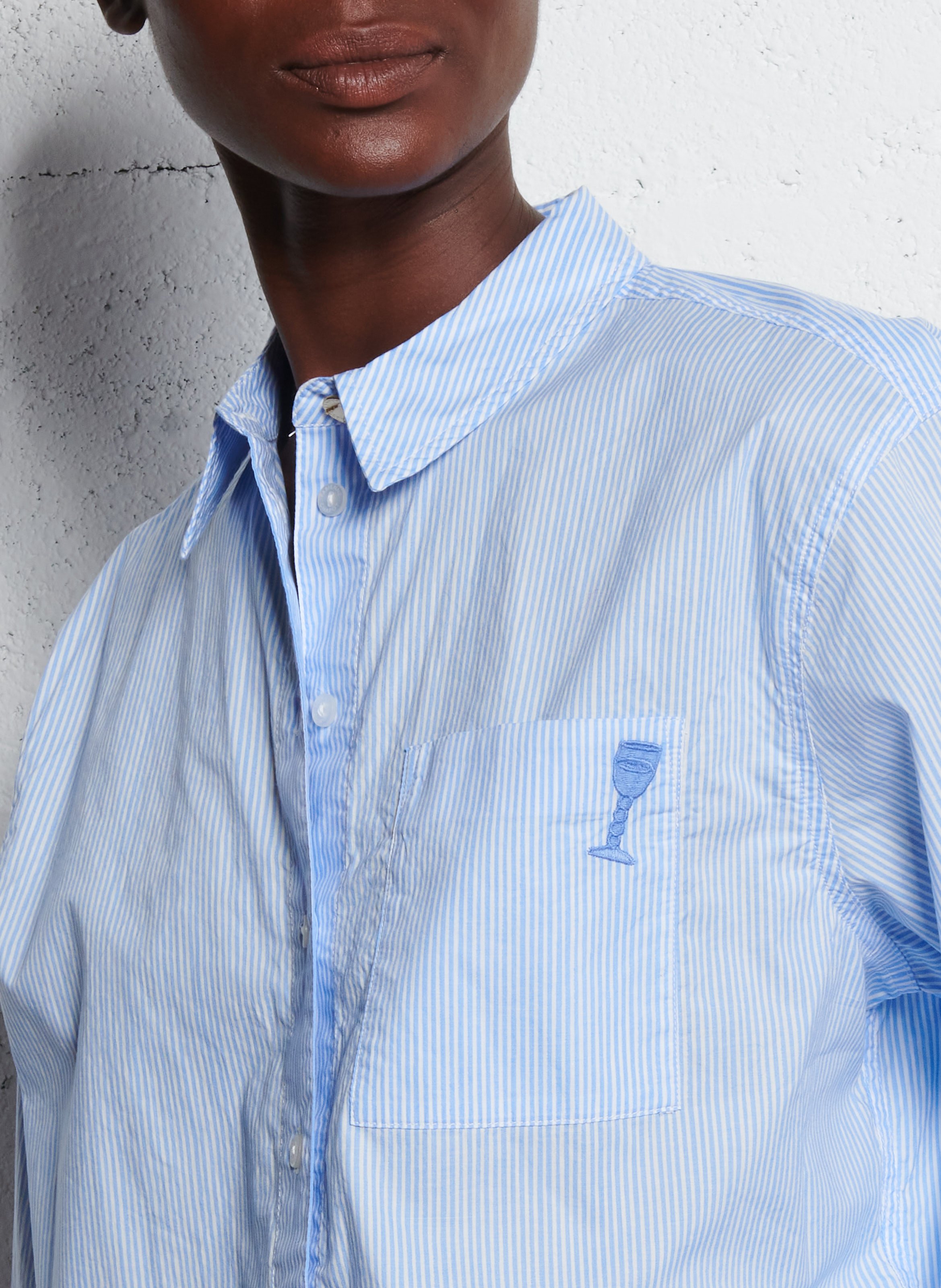 Chemise droite à rayures en coton bio FABIENNE CHAPOT Bleu