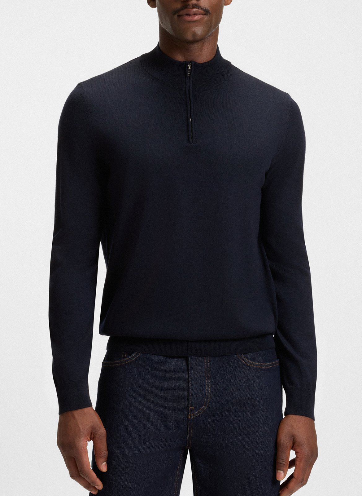 Zip-up high-neck wool sweater BOSS Blue
