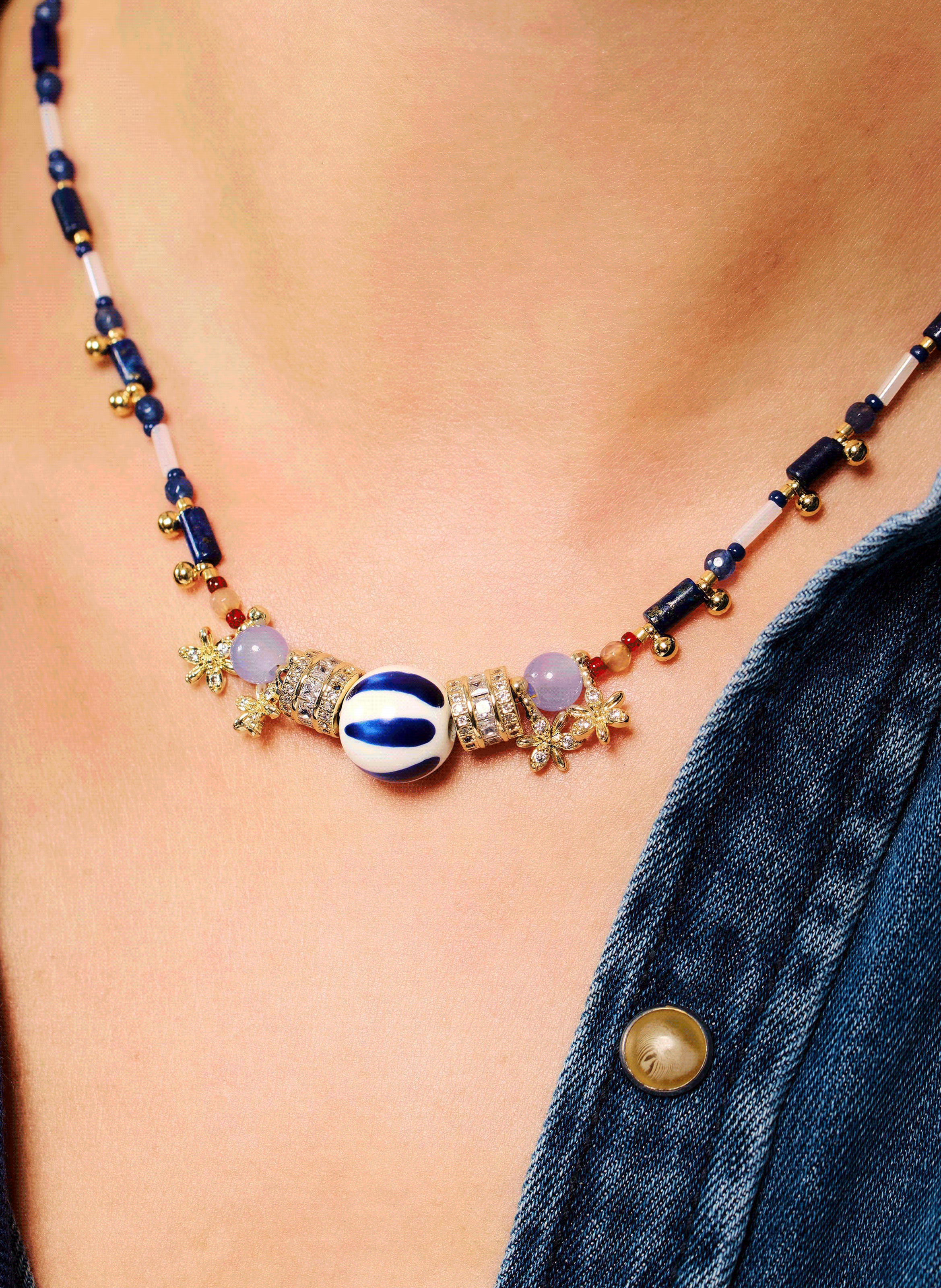 Necklace with beads and tassels HIPANEMA Blue