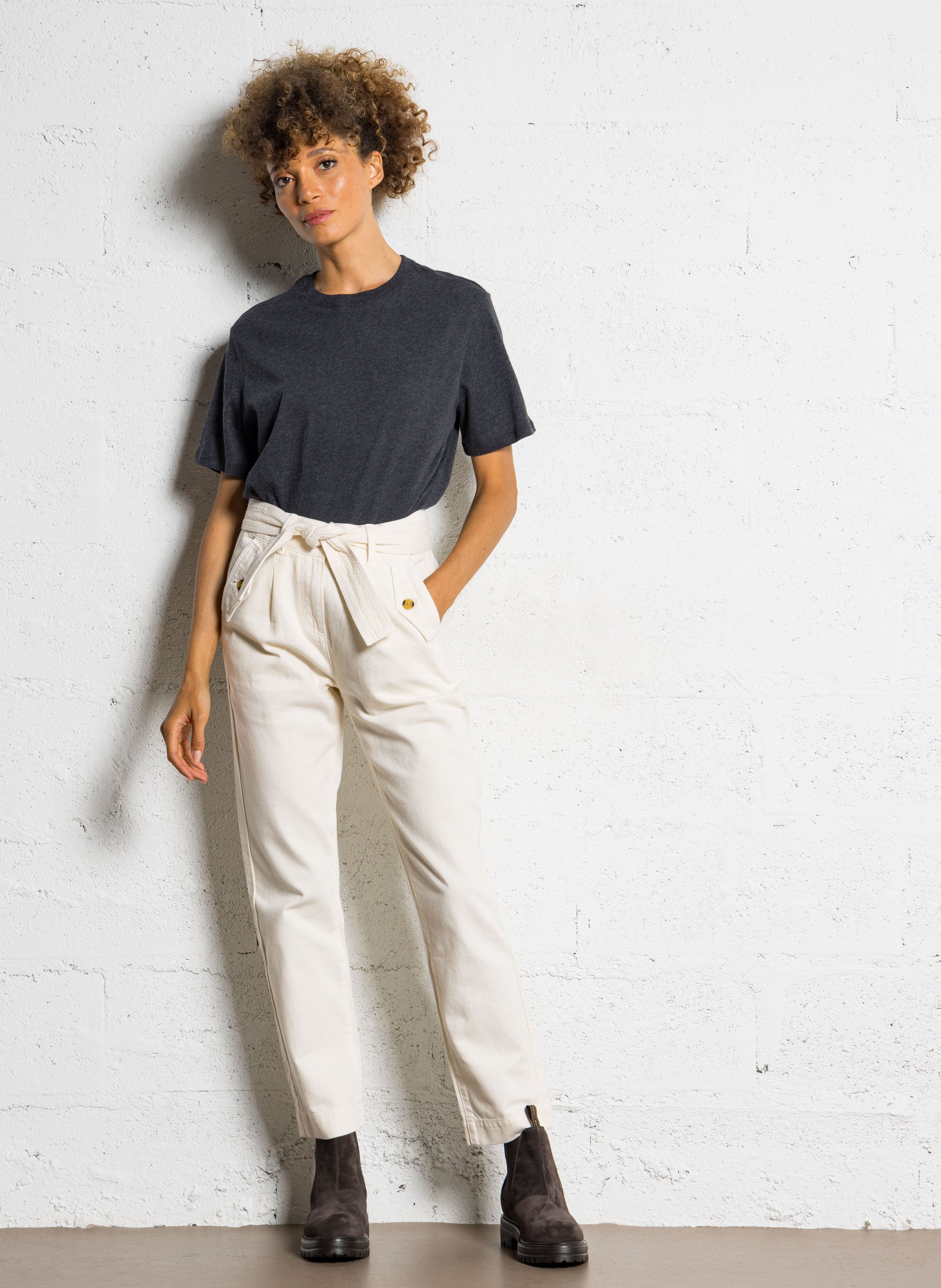 Tee-shirt col rond en coton bio MAJESTIC FILATURES Noir