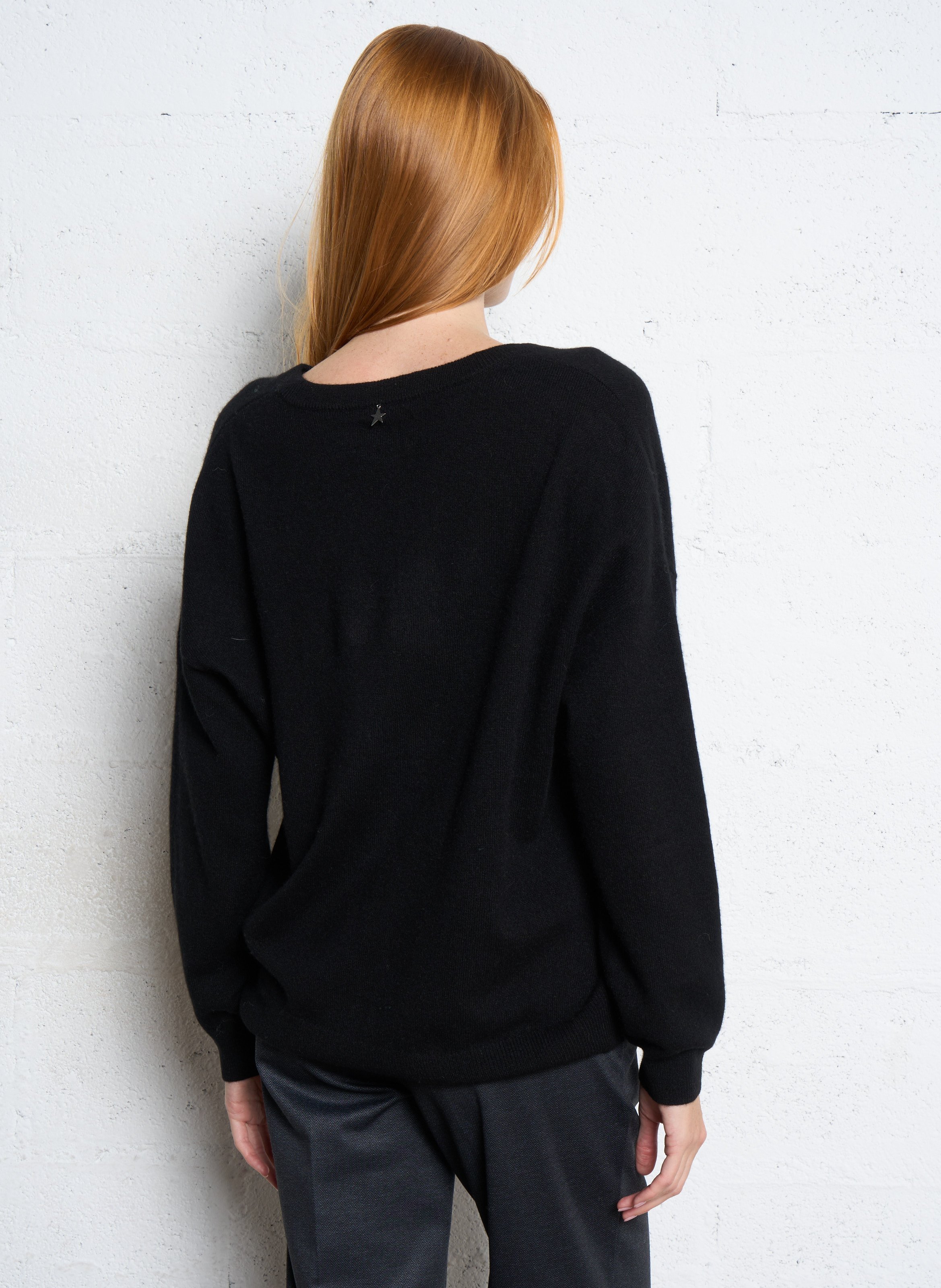 Pull oversize col V en cachemire SUD EXPRESS Noir
