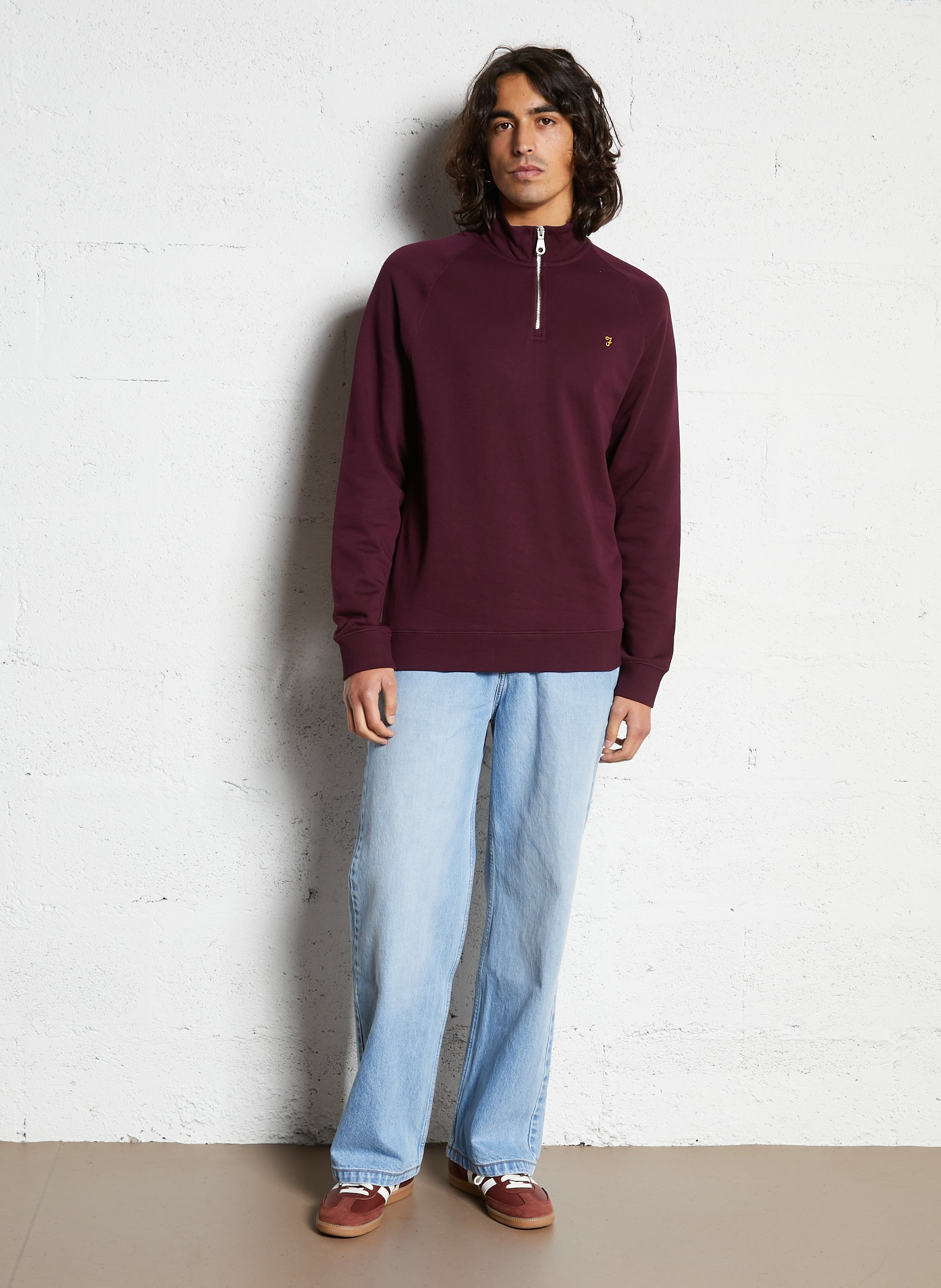 Sweat col zippé regular-fit en coton bio FARAH Rouge