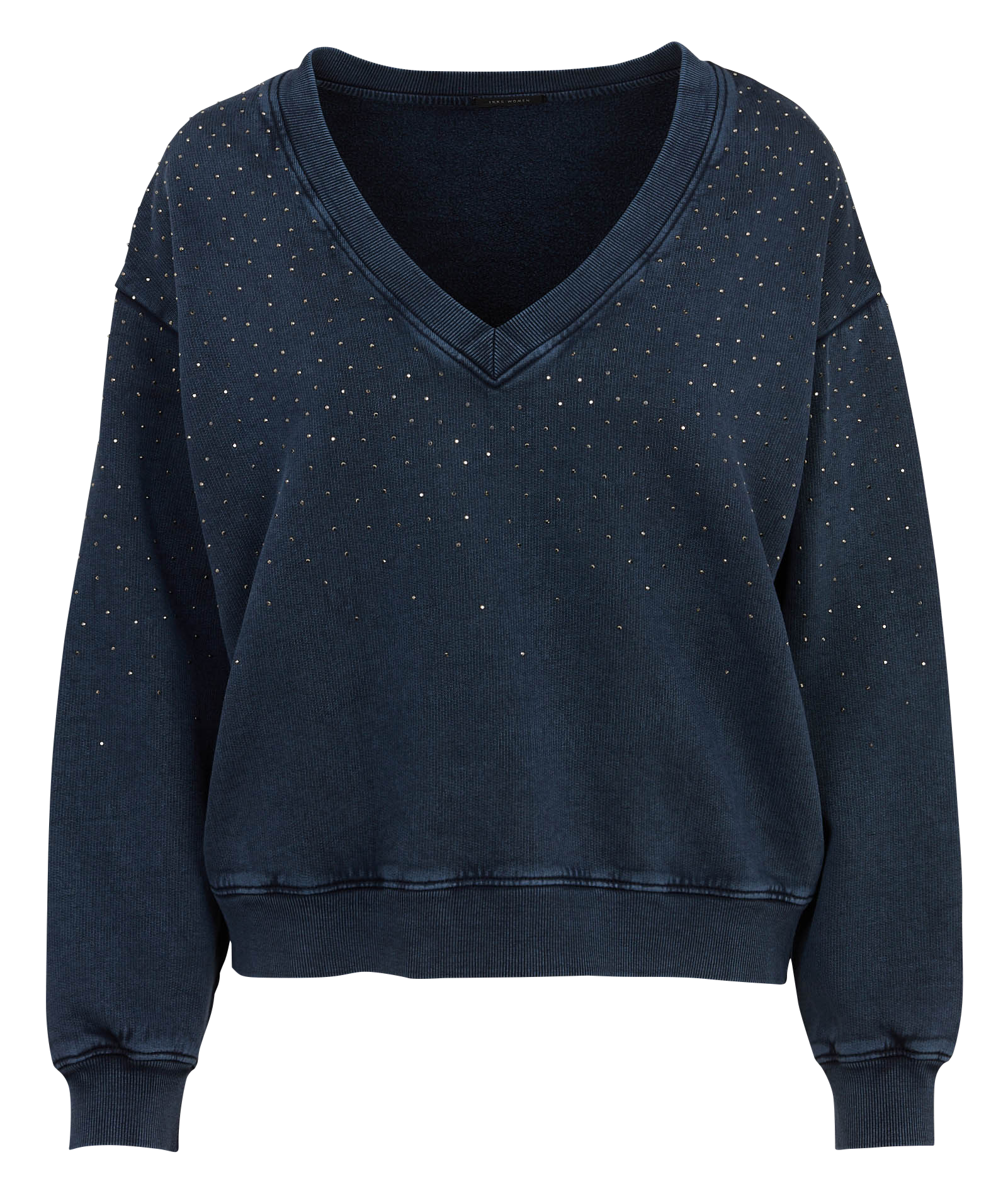 Sweat oversize col V en coton IKKS Bleu