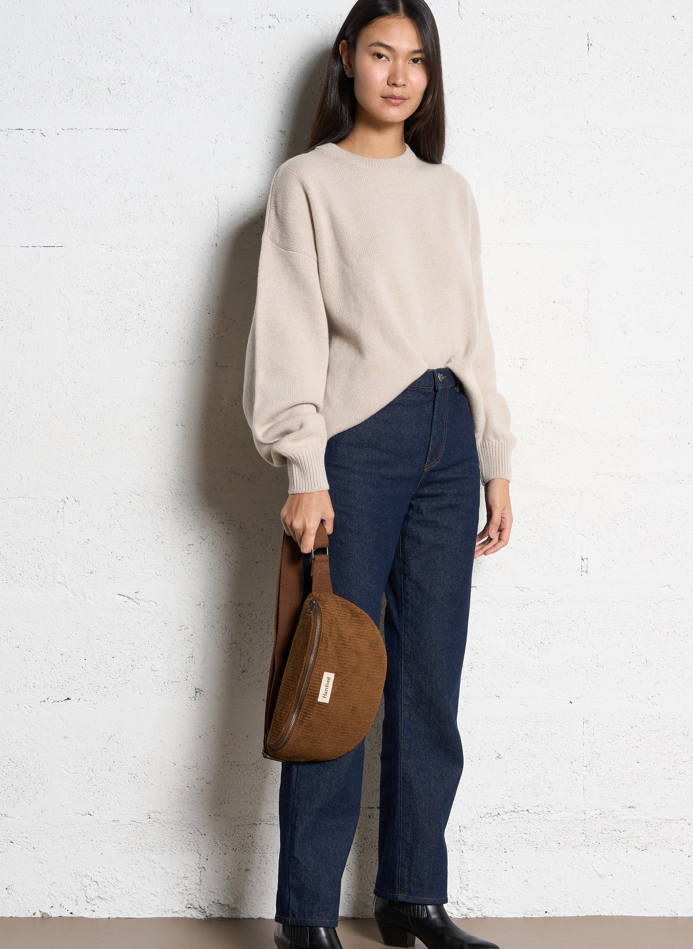 Sac banane en coton côtelé HARTFORD Marron