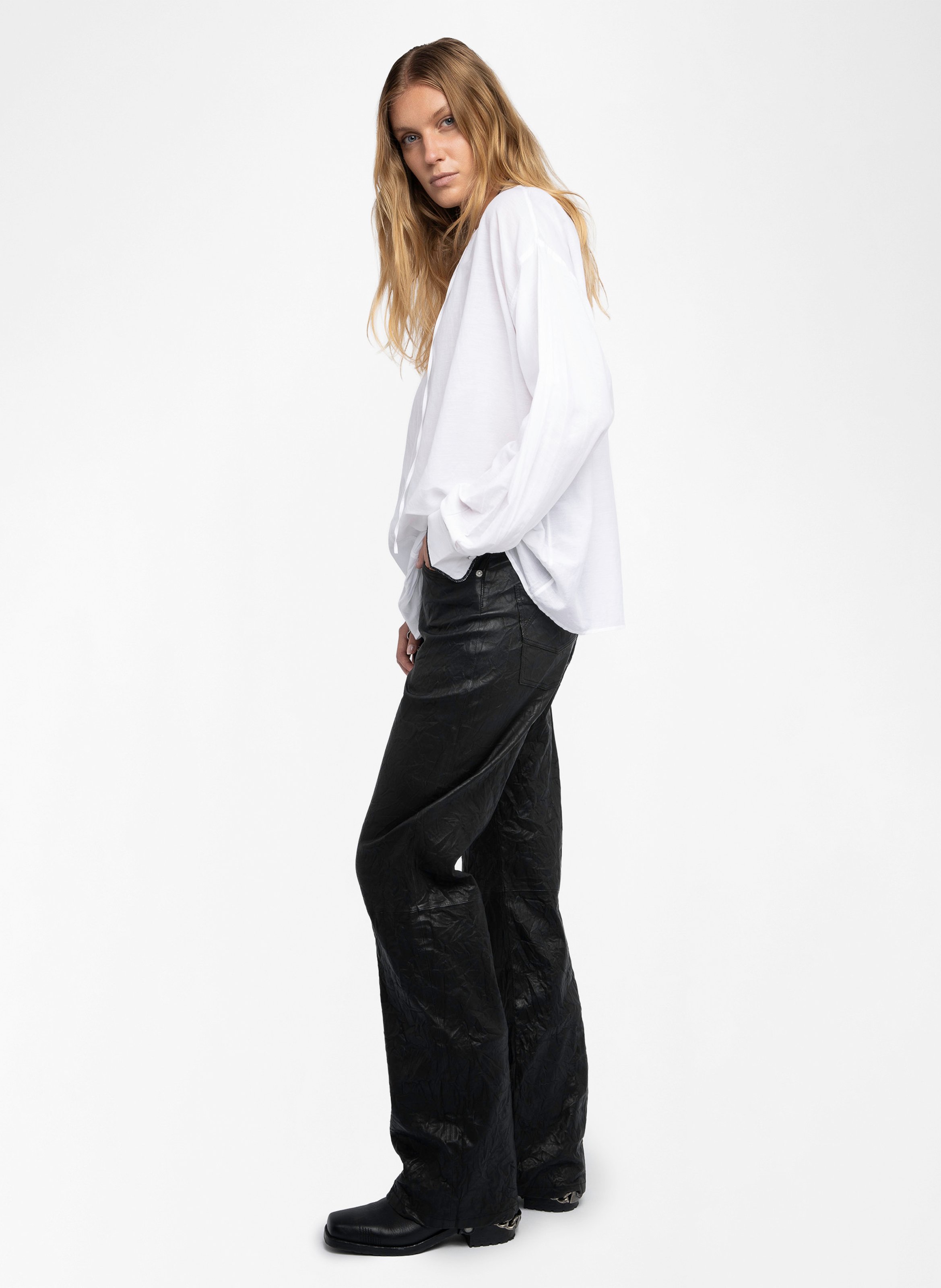 Blouse oversize en coton mélangé Blanc