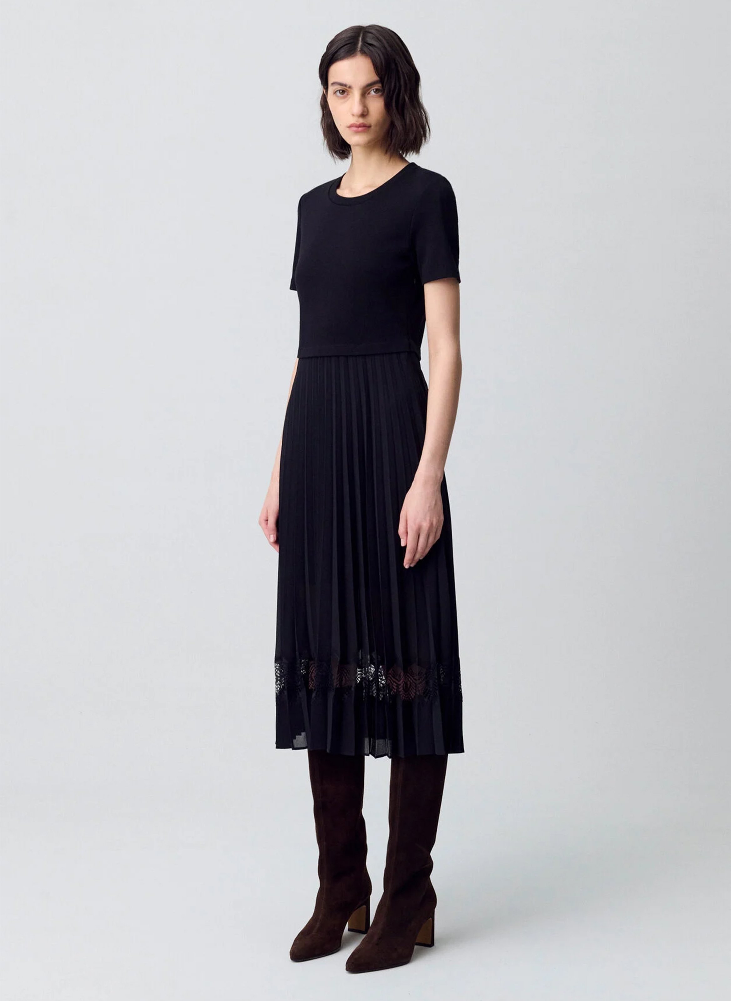 Dual-fabric midi dress CLAUDIE PIERLOT Black