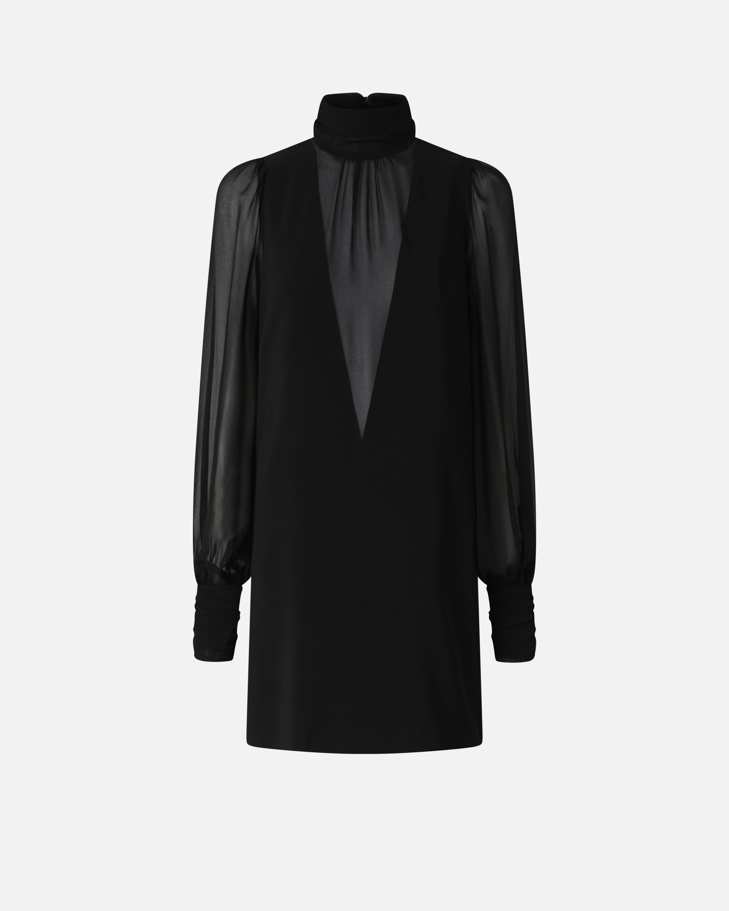 Short dress with high neck in georgette crepe Black