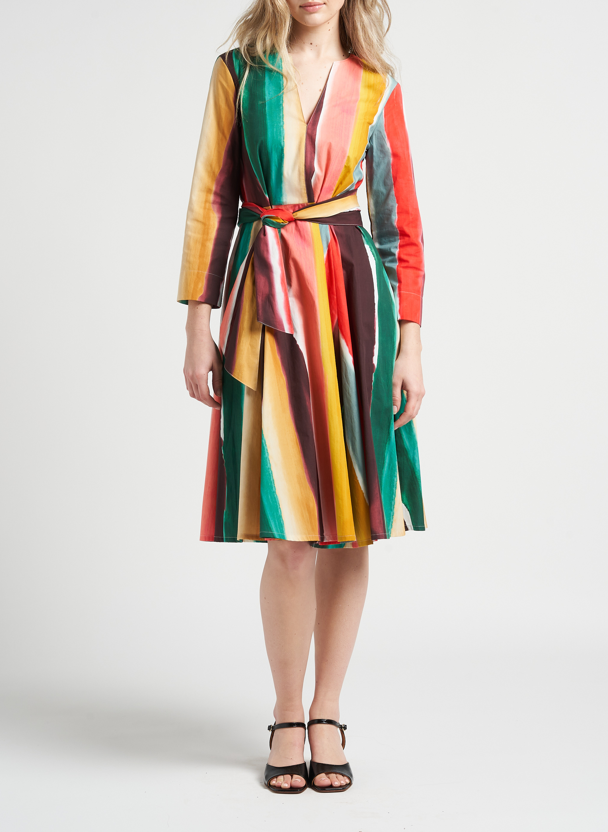 Halflange, getailleerde jurk van katoenpopeline met print MAX&Co. Veelkleurig