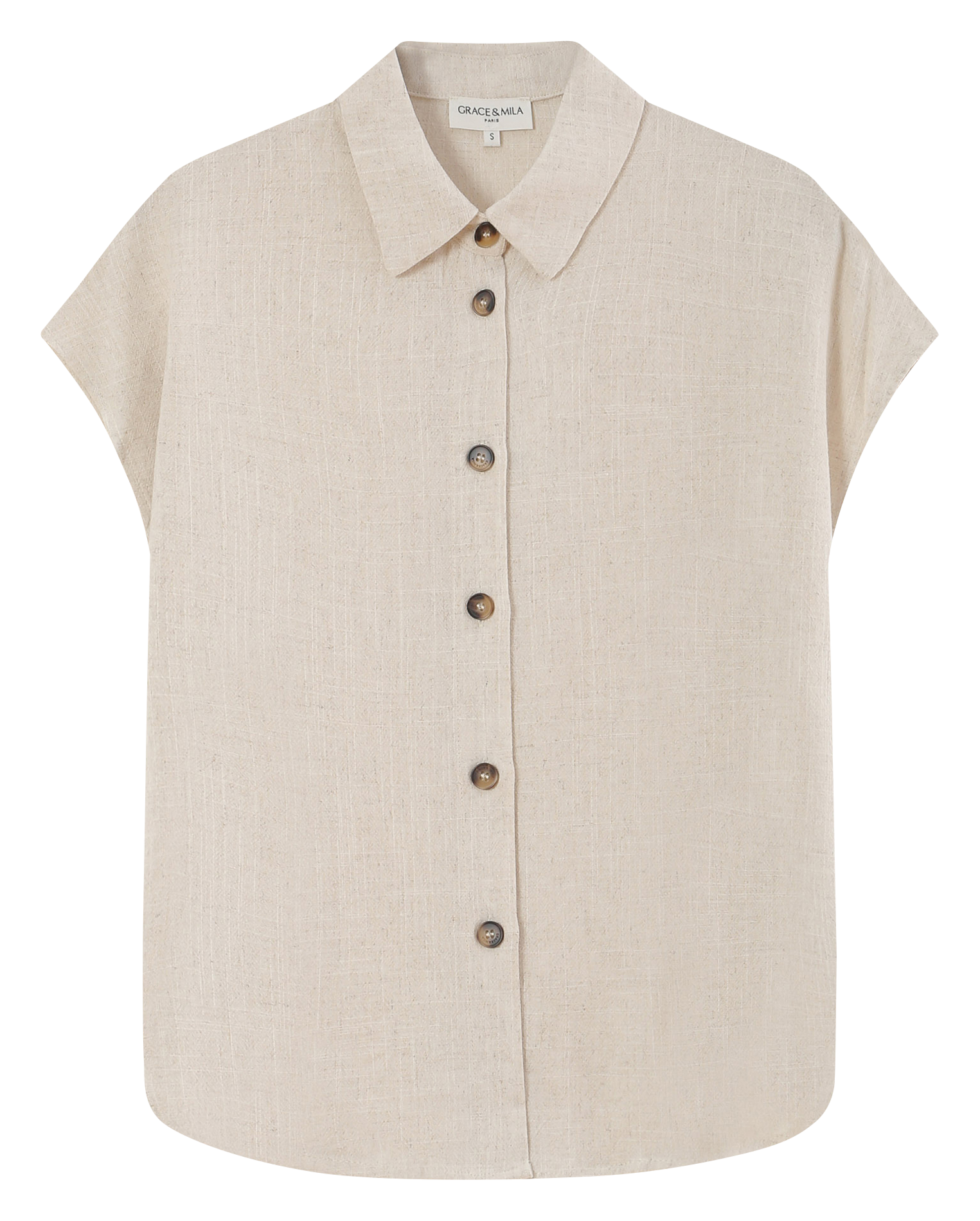 Chemise manches courtes unie GRACE ET MILA Beige