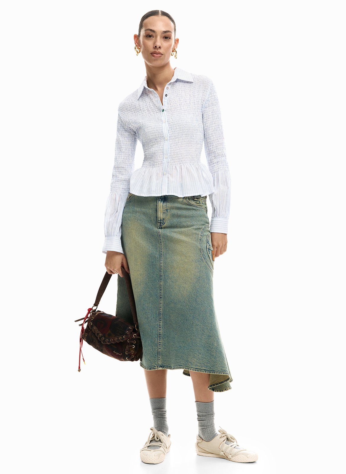 Chemise froncée à rayures DESIGUAL Blanc