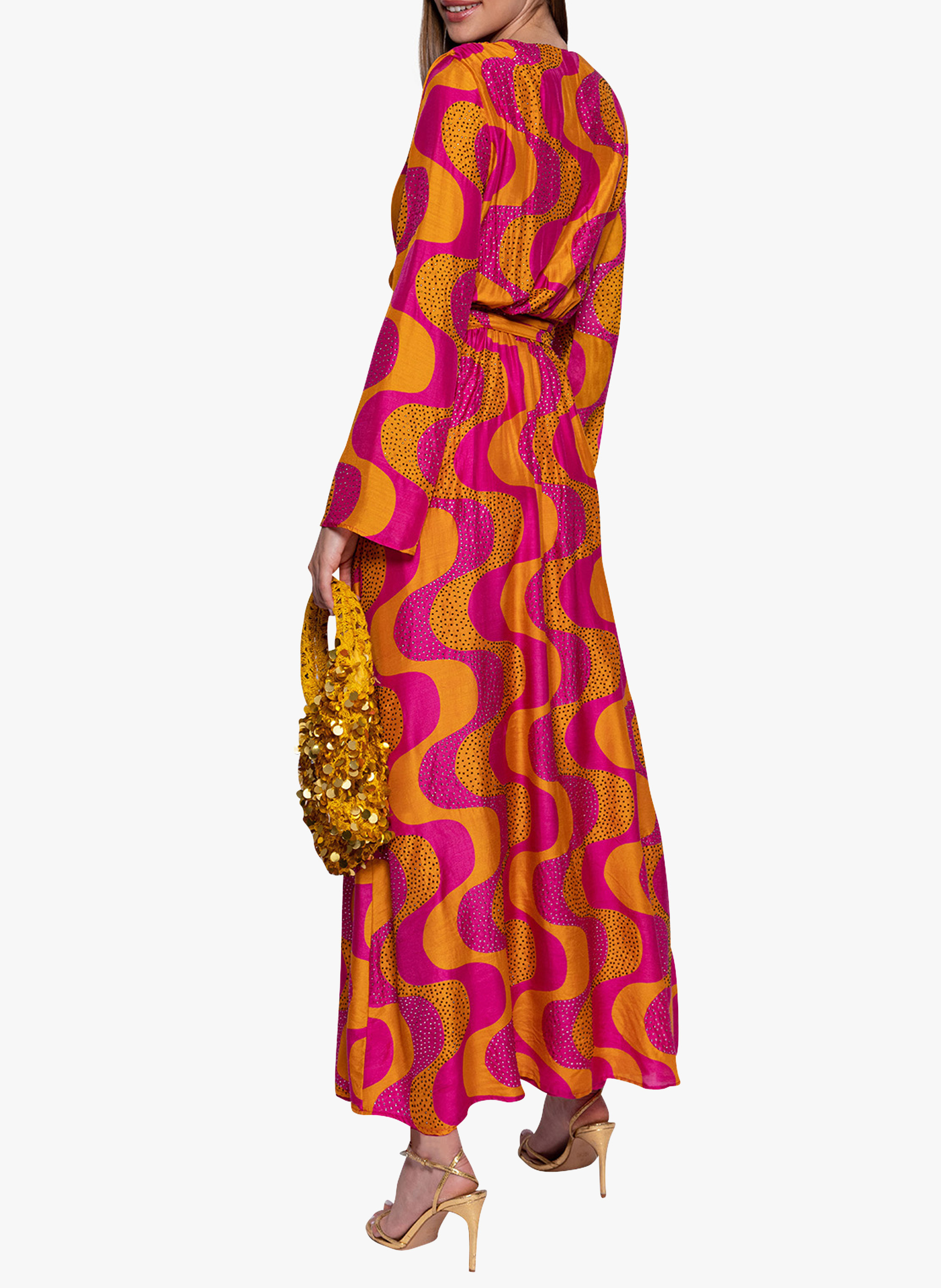 Robe longue col V à strass SUNDRESS Orange