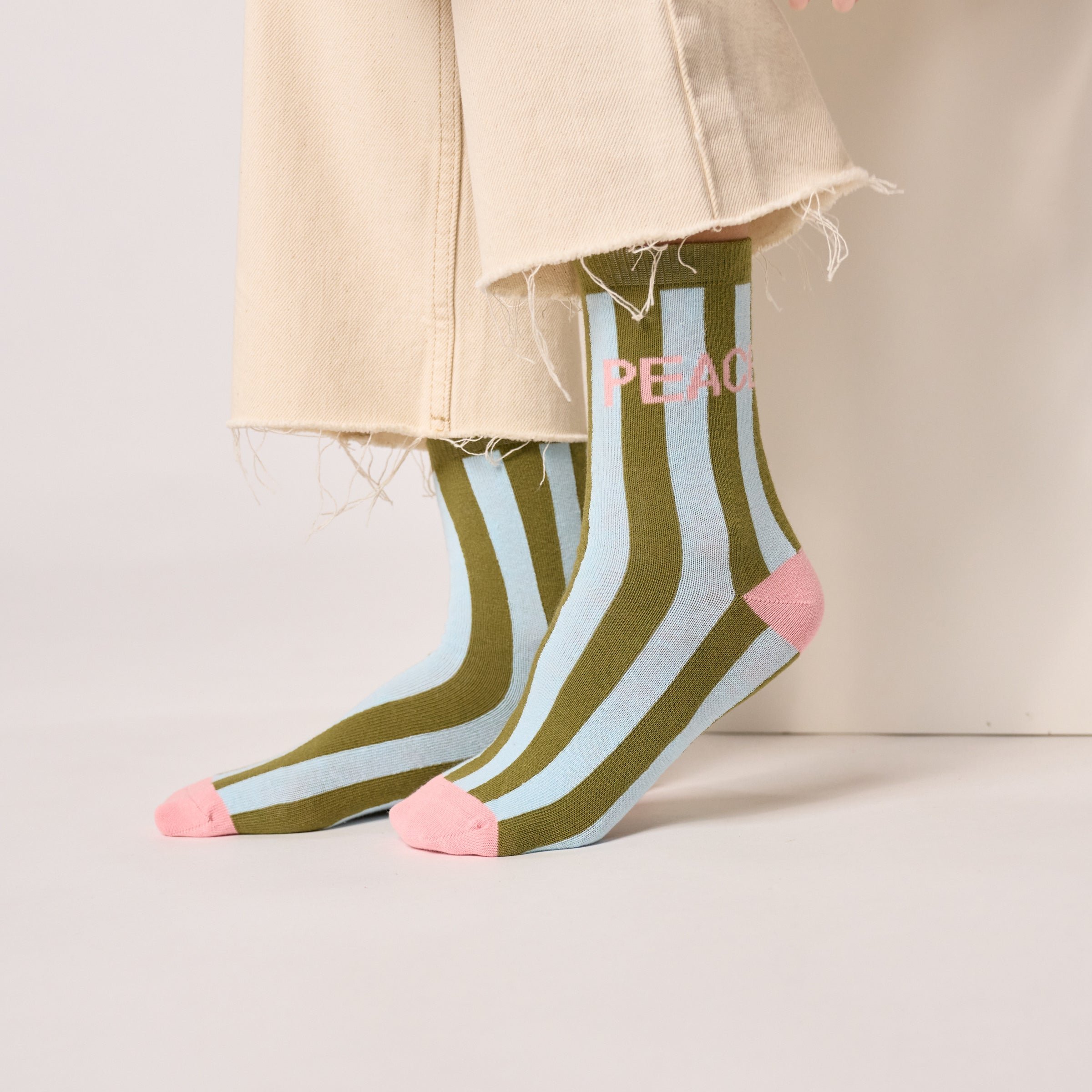 Combed cotton striped socks Khaki