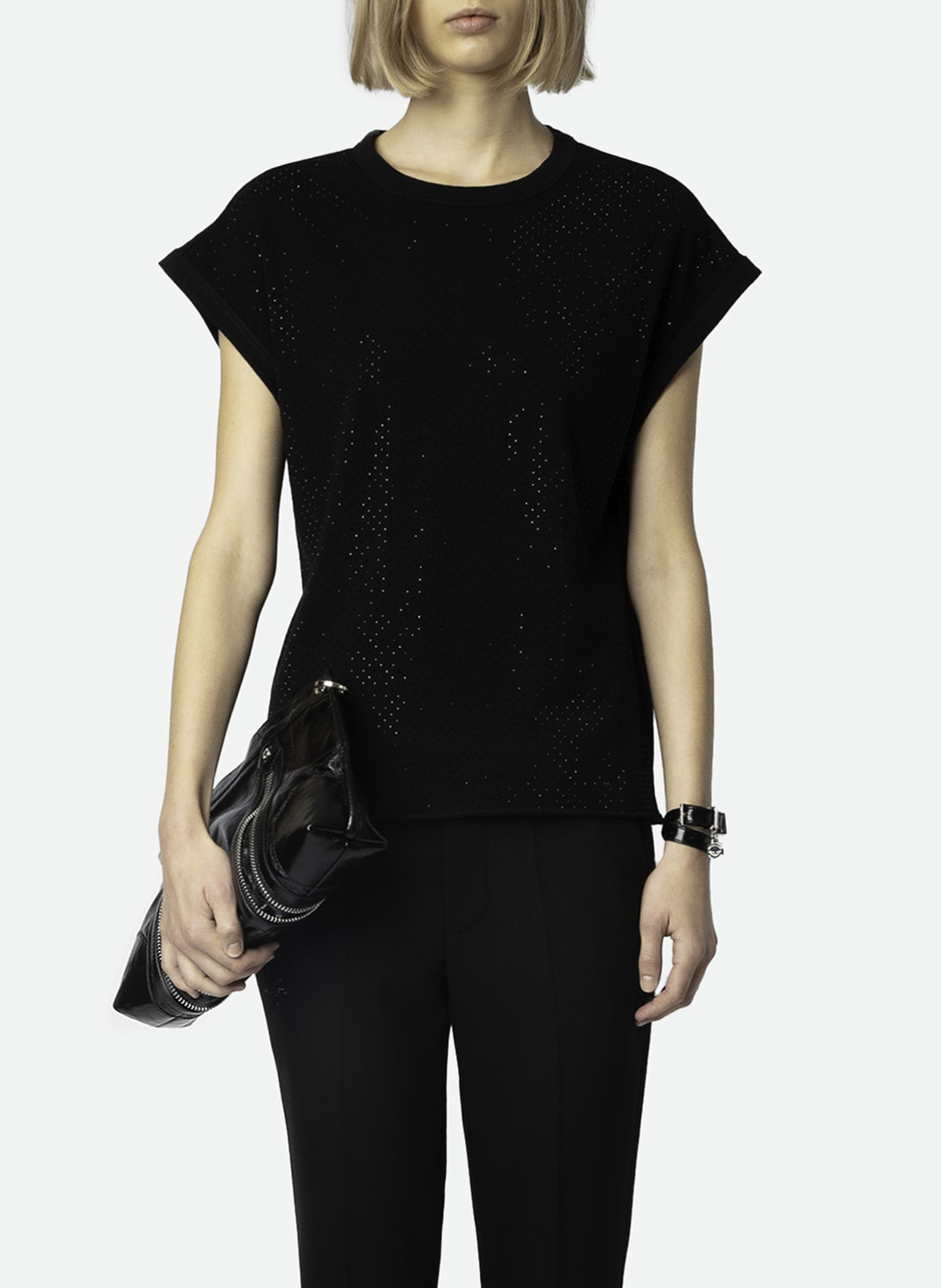 Tee-shirt à strass en coton ZADIG&VOLTAIRE Noir