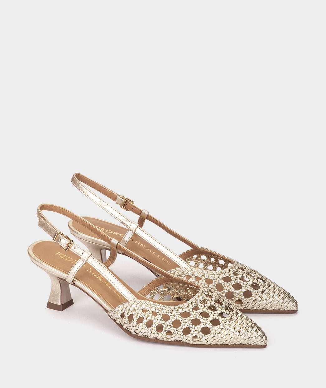 Metallic woven pointed-toe pumps. PEDRO MIRALLES Golden