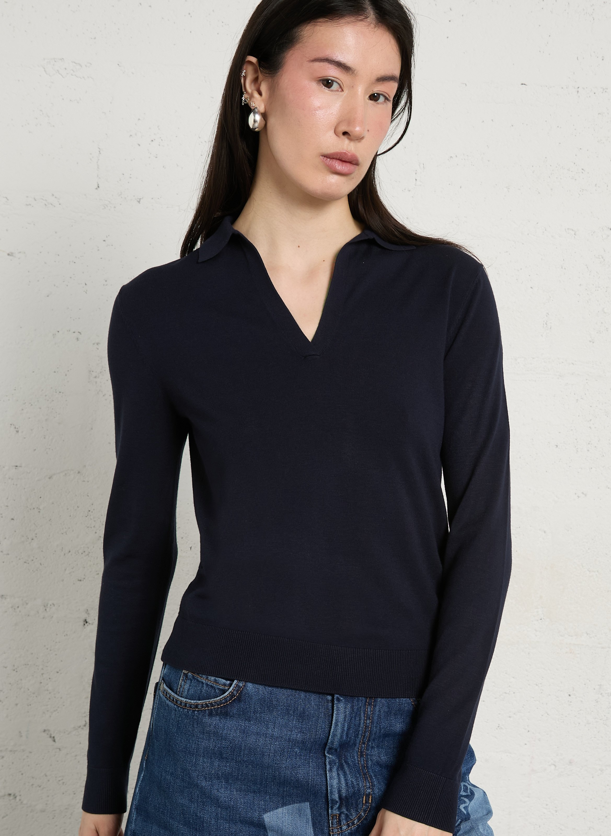 Long-sleeve V-neck top in a solid color MAX MARA WEEK END Blue