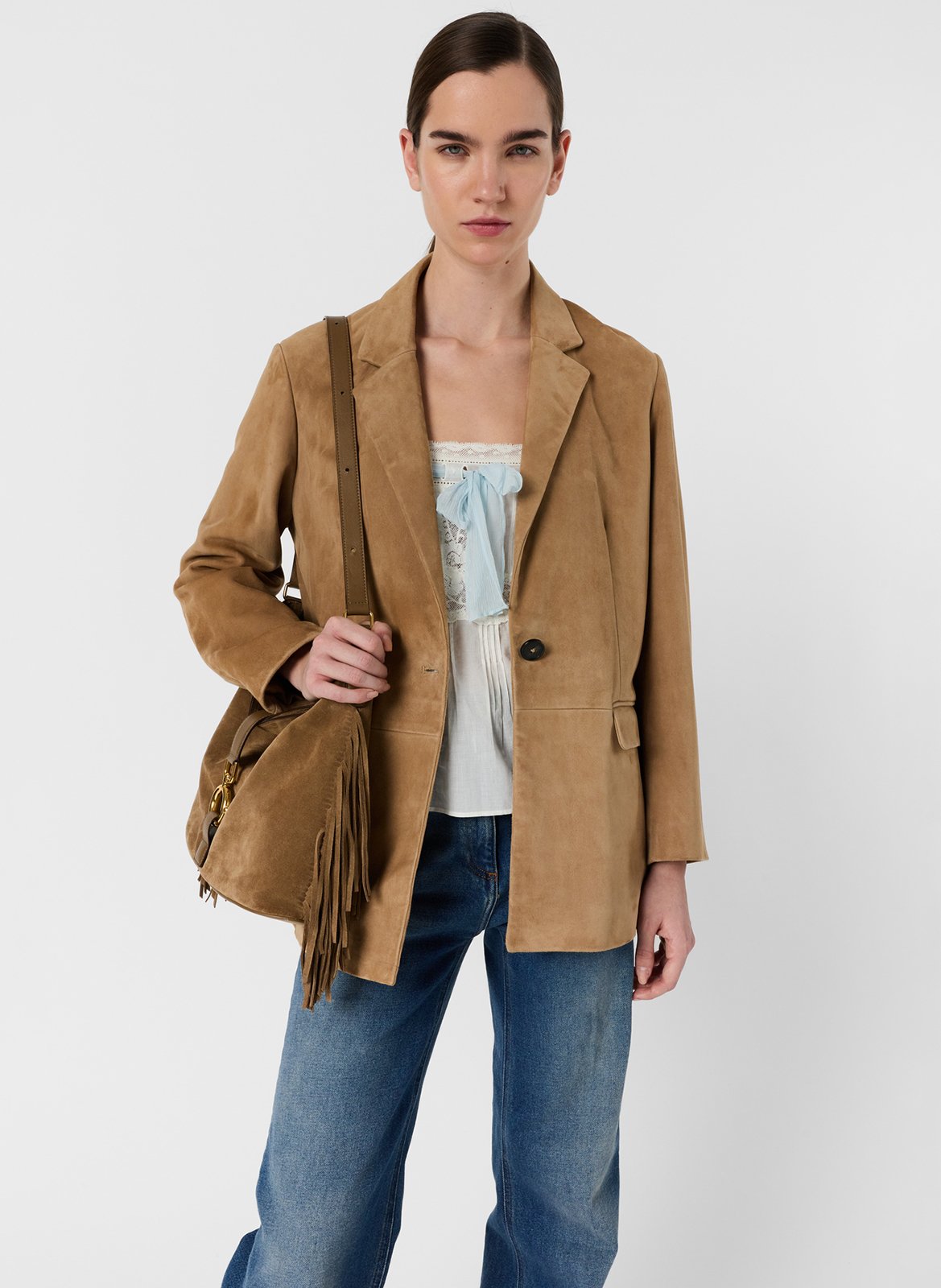 Leather jacket with tailored collar GERARD DAREL Beige