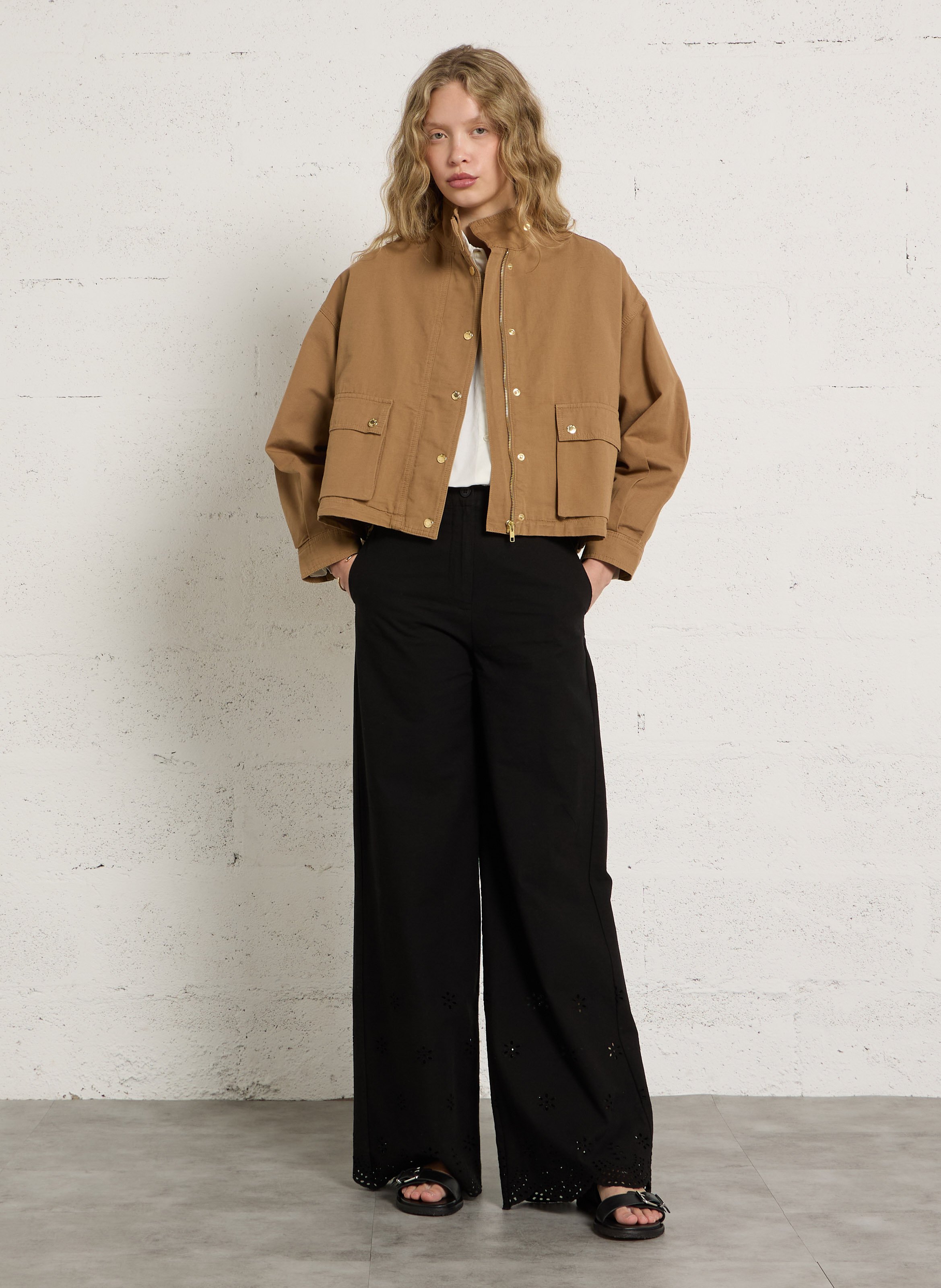 Oversized high-neck cotton blend jacket DES PETITS HAUTS Brown