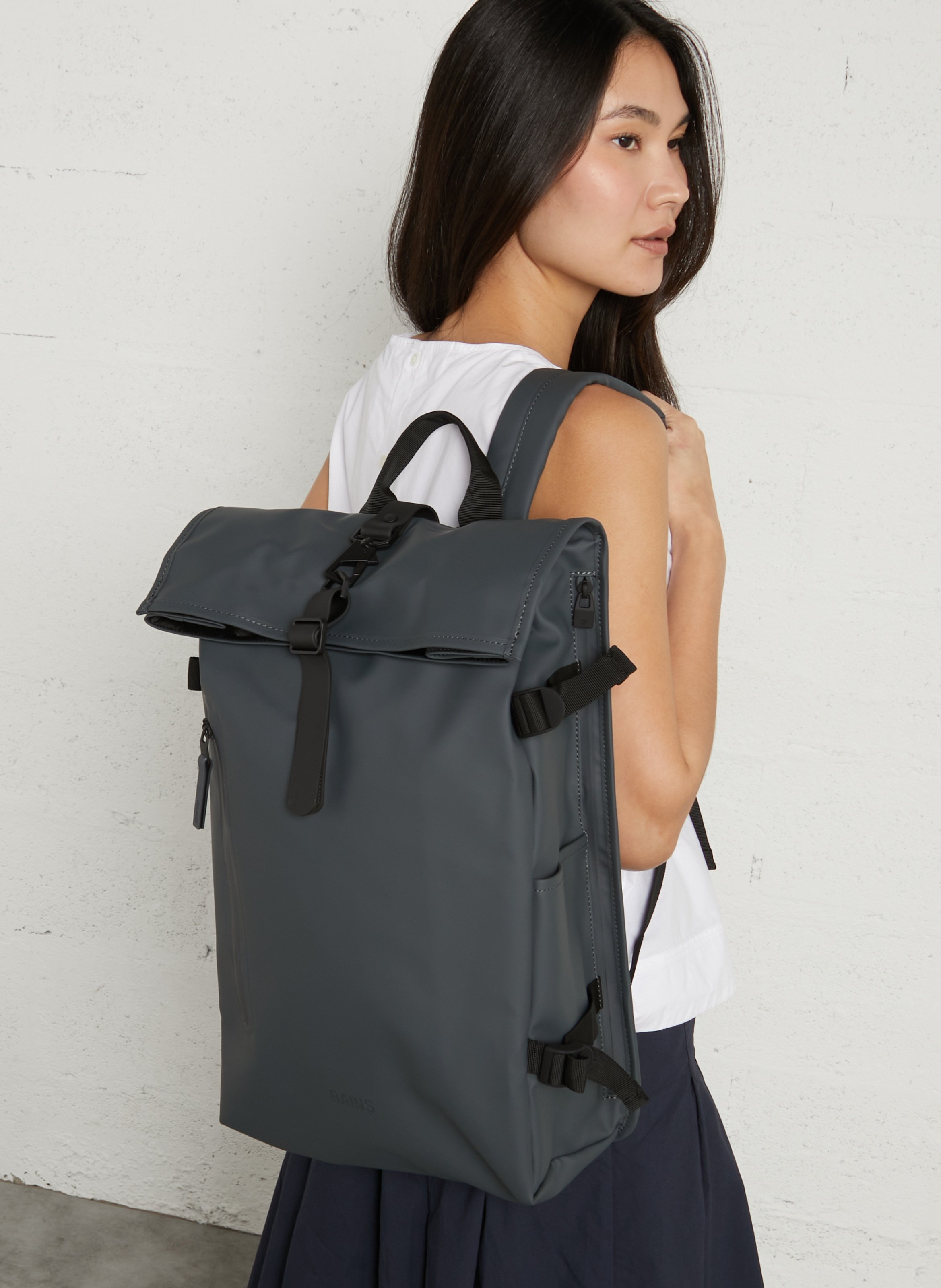 Waterproof roll-top backpack RAINS Grey