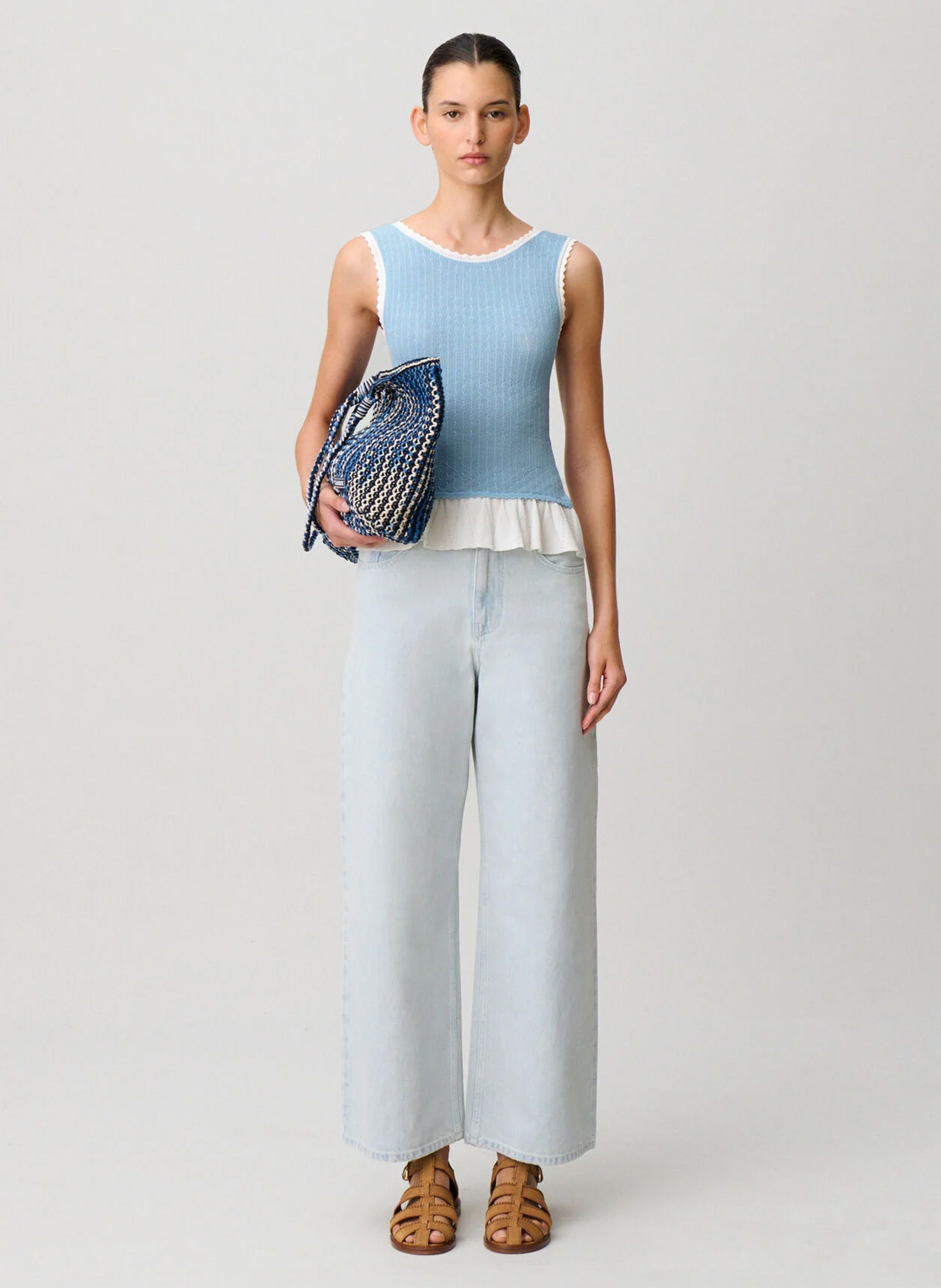 Top droit col rond en maille CLAUDIE PIERLOT Bleu