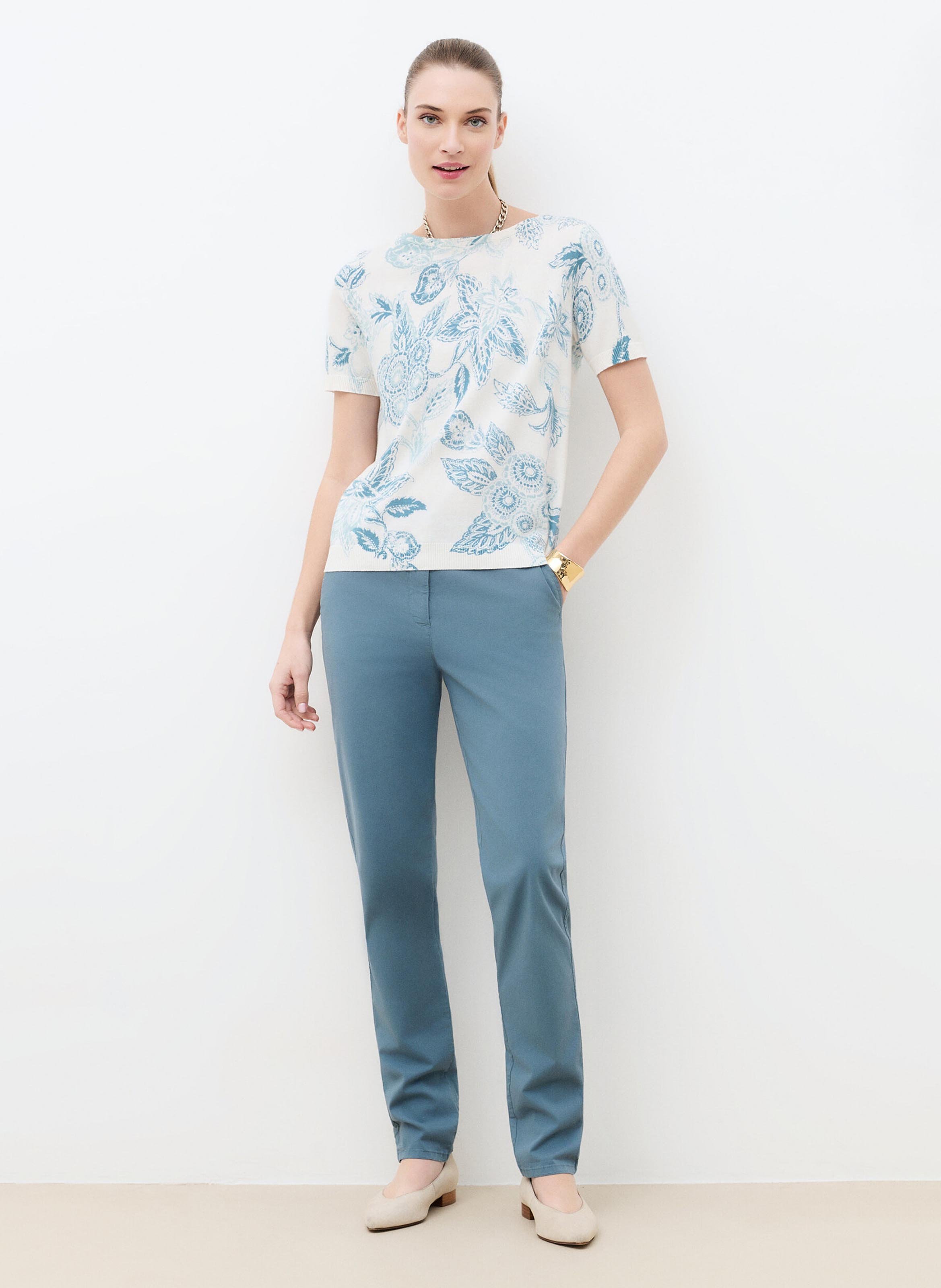 Short-sleeved printed cotton sweater CAROLL Beige