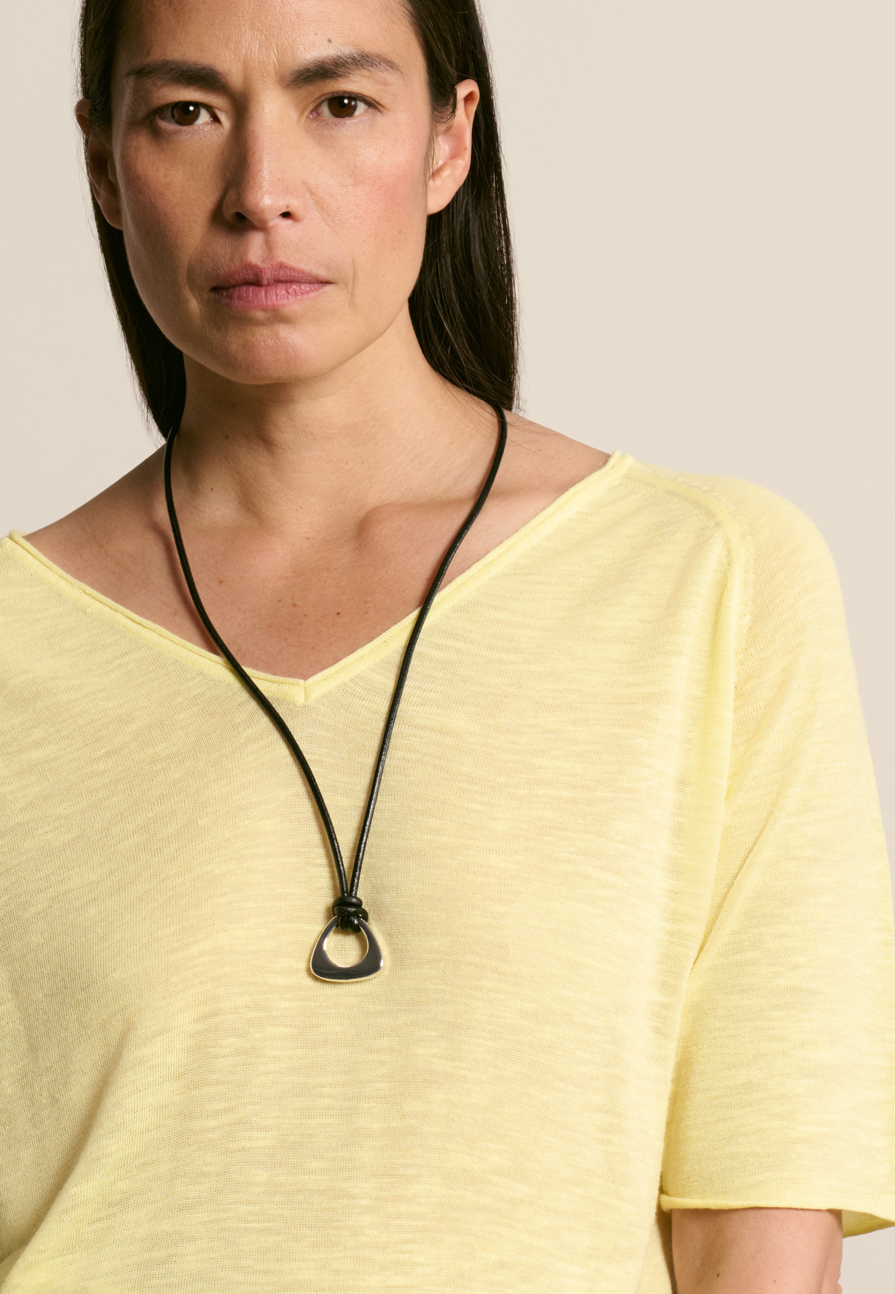 T-shirt col v en lin flammé MAISON MONTAGUT Jaune