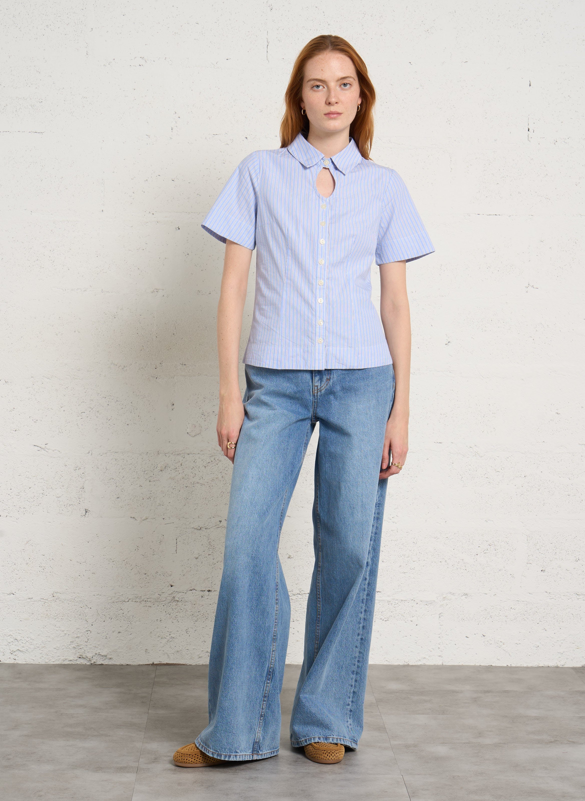 Wijdvallende biologisch katoenen blouse DAMSON MADDER Blauw