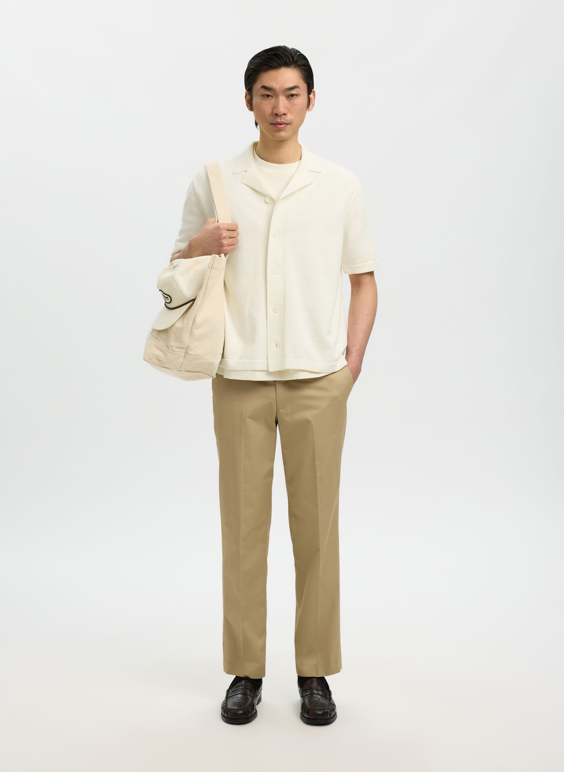 Chemise en coton bio SELECTED Beige