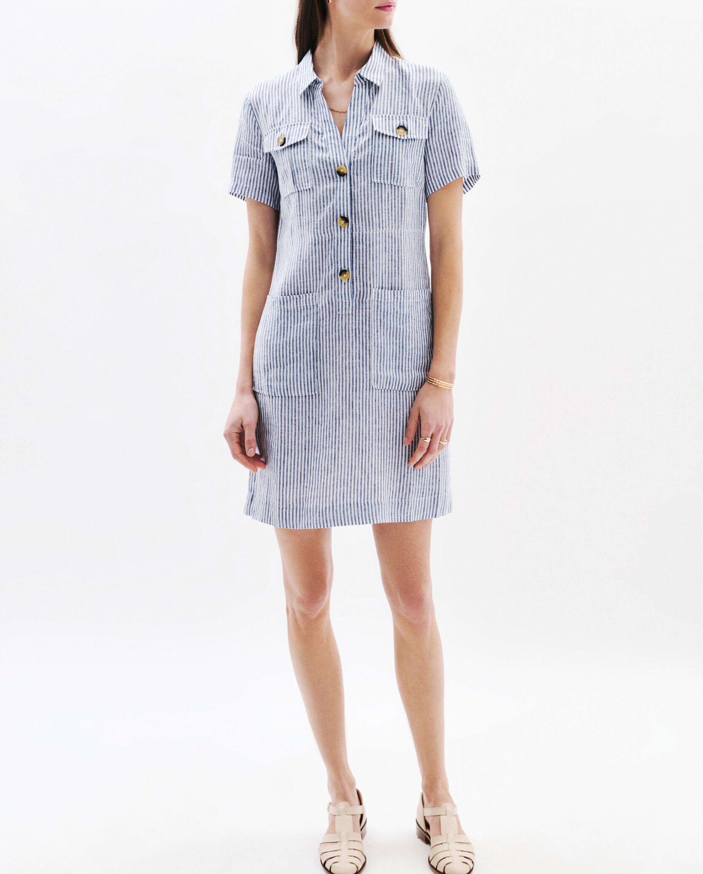 Robe droite en lin CAROLL Bleu