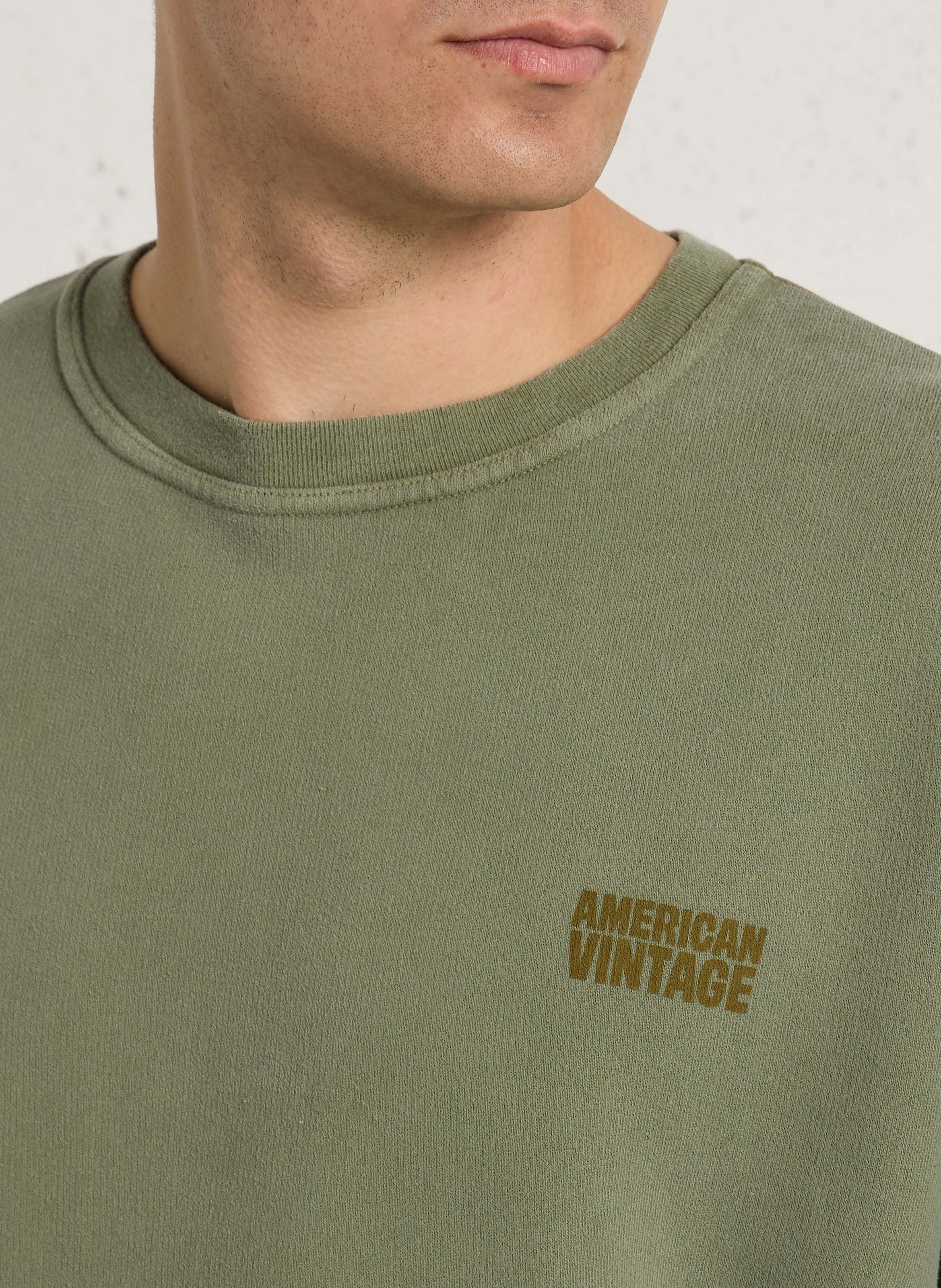 Sweat ample col rond sérigraphié en coton  AMERICAN VINTAGE Vert