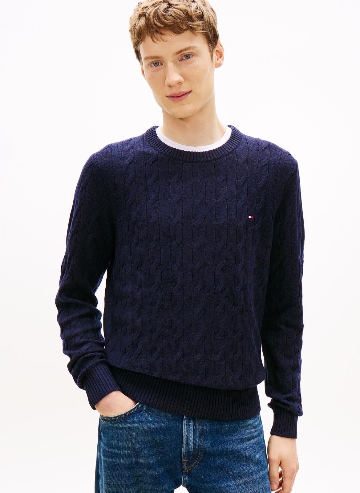 Rundhals-Pullover aus geflochtener Wolle TOMMY HILFIGER