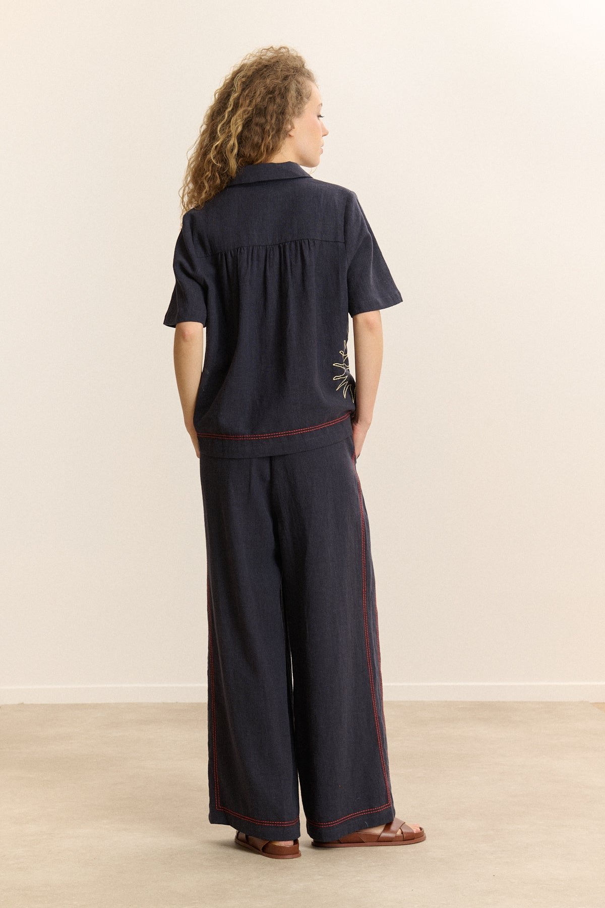Short-sleeved embroidered shirt GARANCE PARIS Blue