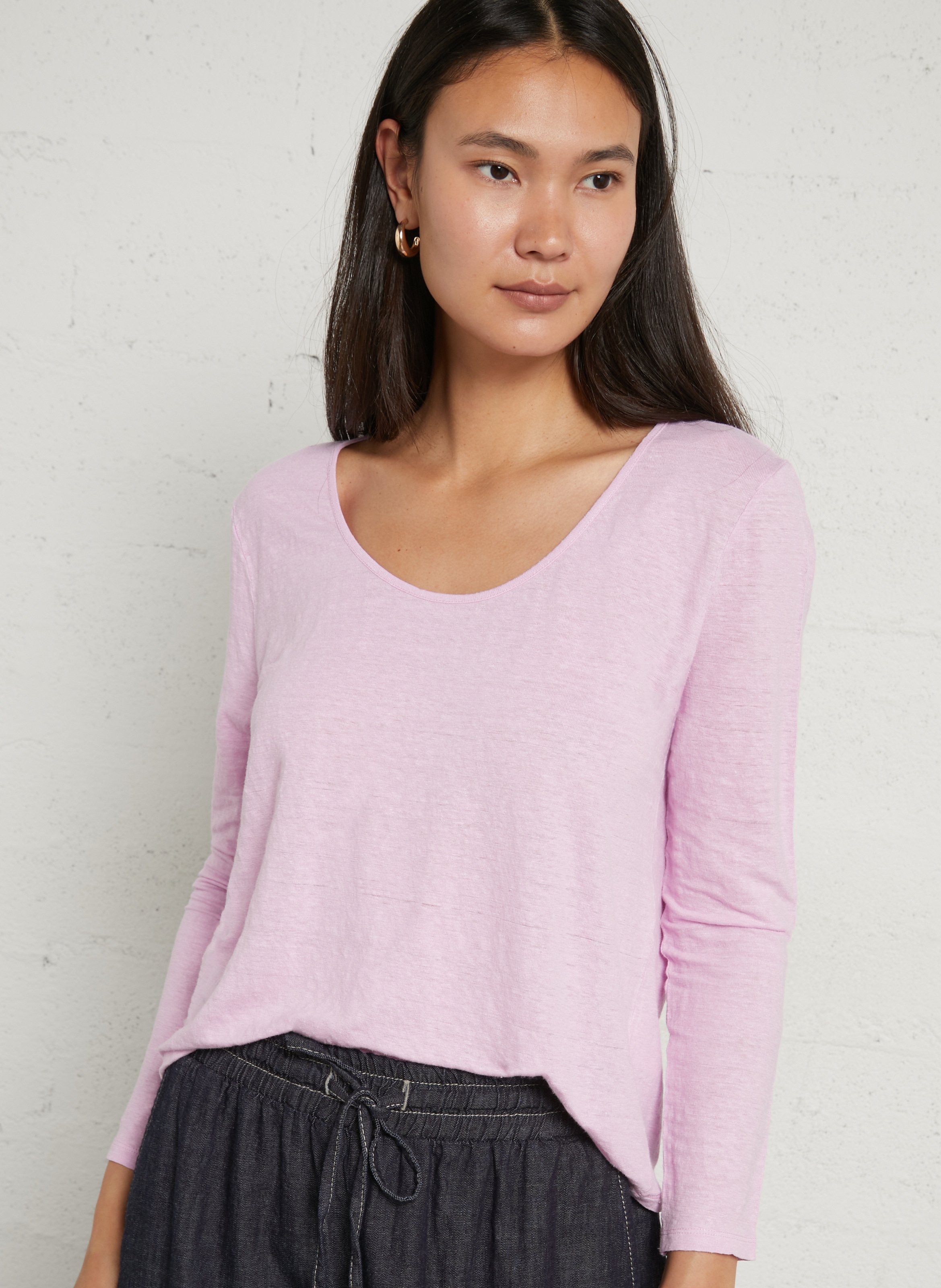 Tee-shirt droit col rond uni AMERICAN VINTAGE Violet